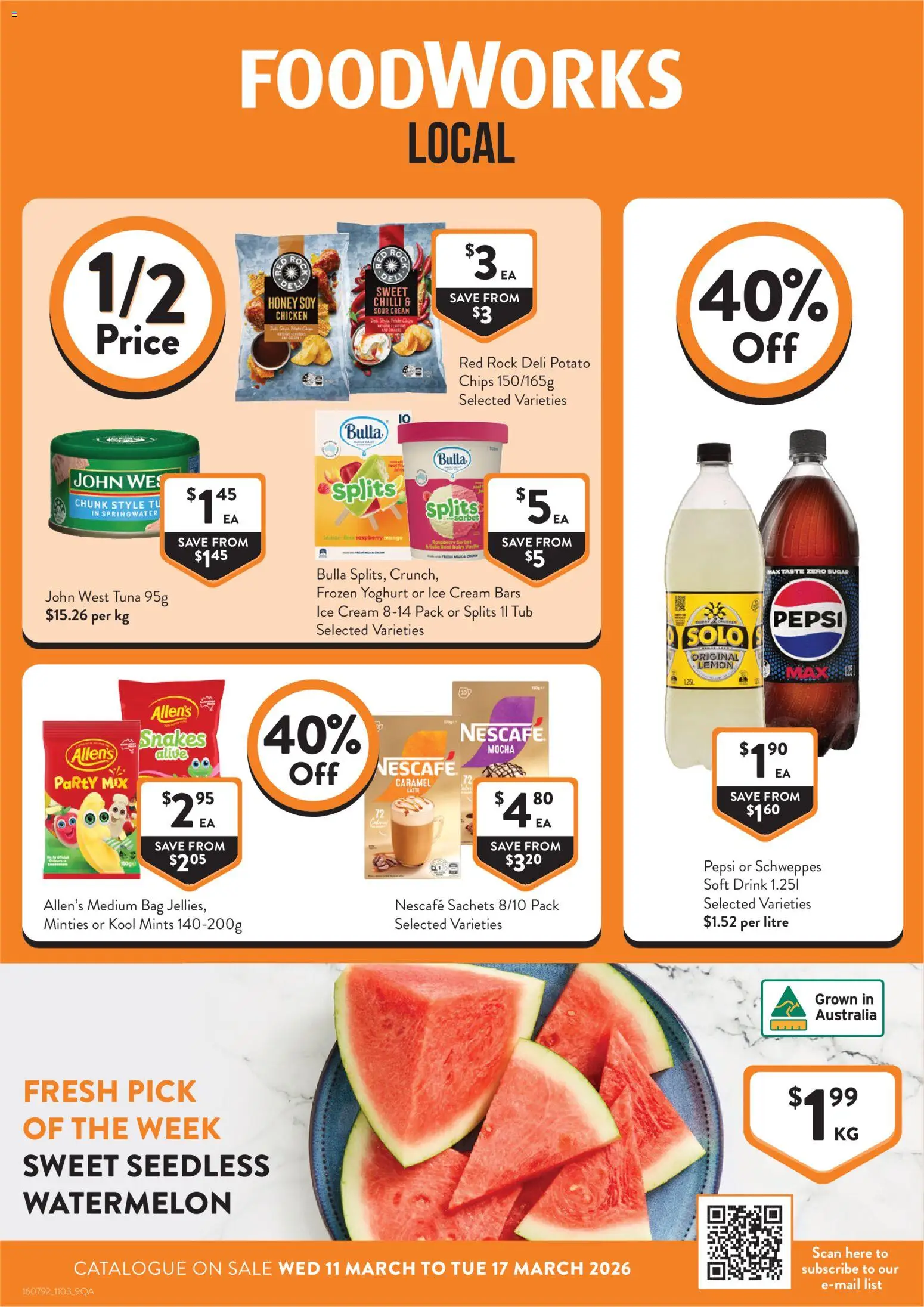 Foodworks catalogue - valid from 11.03.2026 | Page: 1 | Products: Chicken, Sugar, Nescafe, Bag