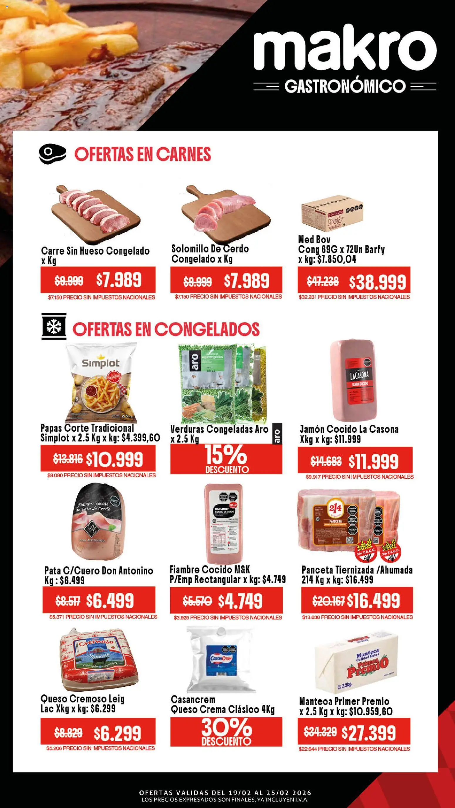 Makro ofertas Gastronómicas │ válido desde el 19.02.2026 | Página: 2 | Productos: Jamón cocido, Manteca, Jamón, Crema