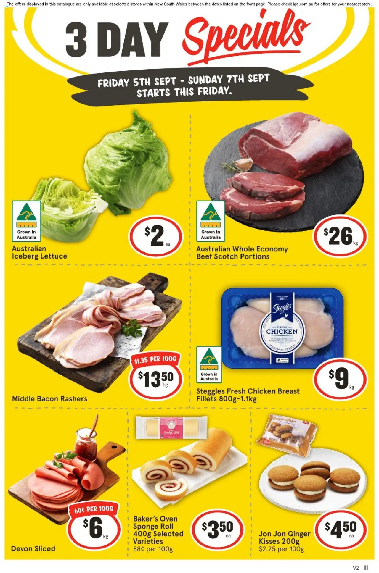 IGA catalogue - valid from 05.09.2025 | Page: 1 | Products: Chicken, Lettuce, Beef, Scotch