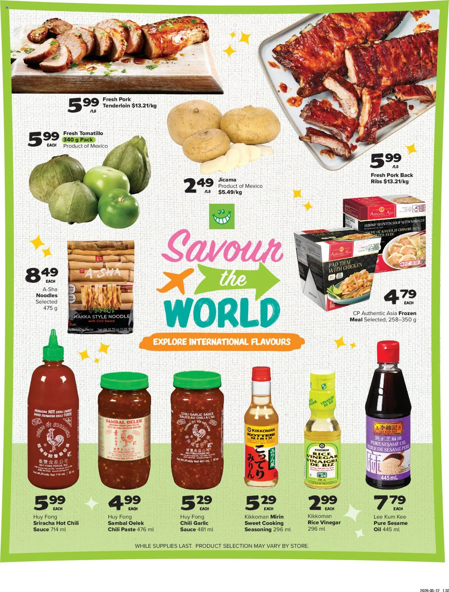 Thrifty Foods flyer valid from 26.03.2026 | Page: 13 | Products: Noodles, Oil, Chicken, Pork