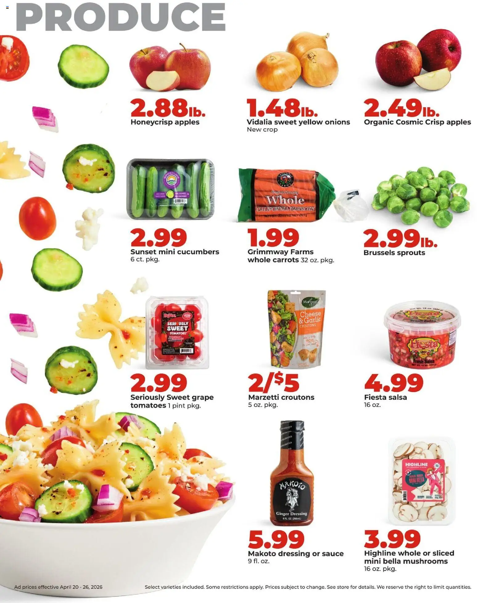 HyVee Weekly Ad - valid from 20.04.2026 | Page: 11 | Products: Brussels Sprouts, Cheese, Tomatoes, Sauce