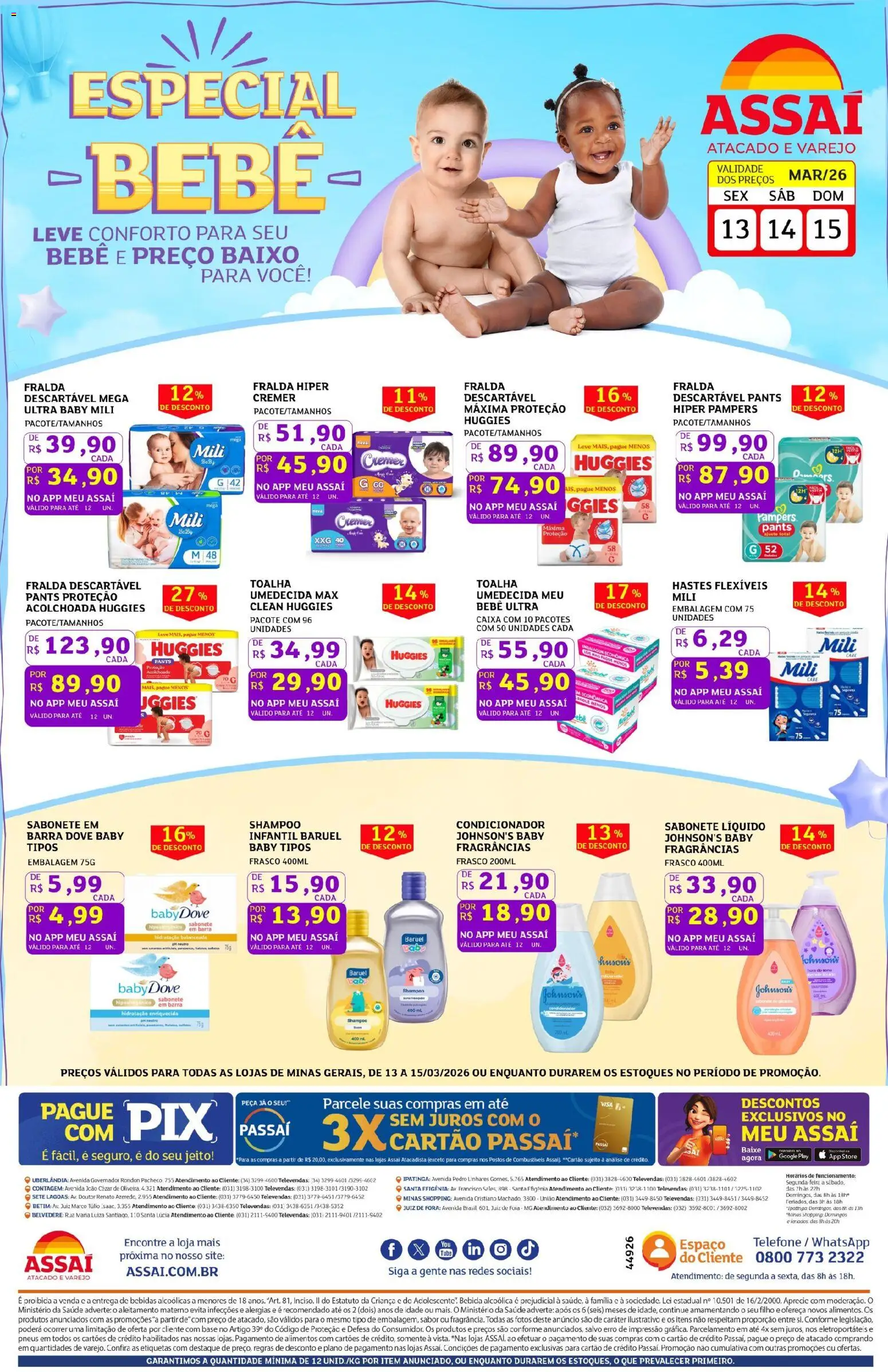 Assaí Atacadista Folheto - válido de 13.03.2026 | Página: 1 | Produtos: Shampoo, Pneus, Baixo, Telefone