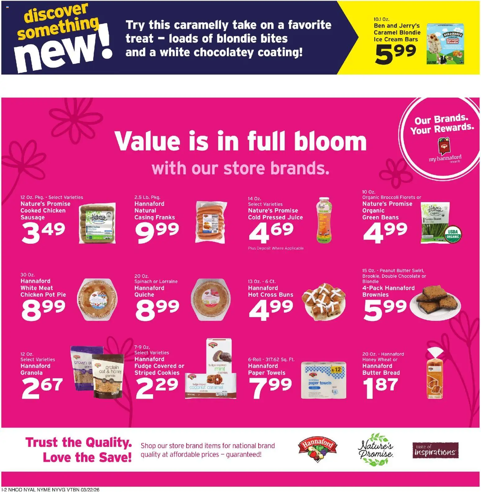 Hannaford Weekly Ad - valid from 22.03.2026 | Page: 10 | Products: Chocolate, Cookies, Ice cream, Sausage