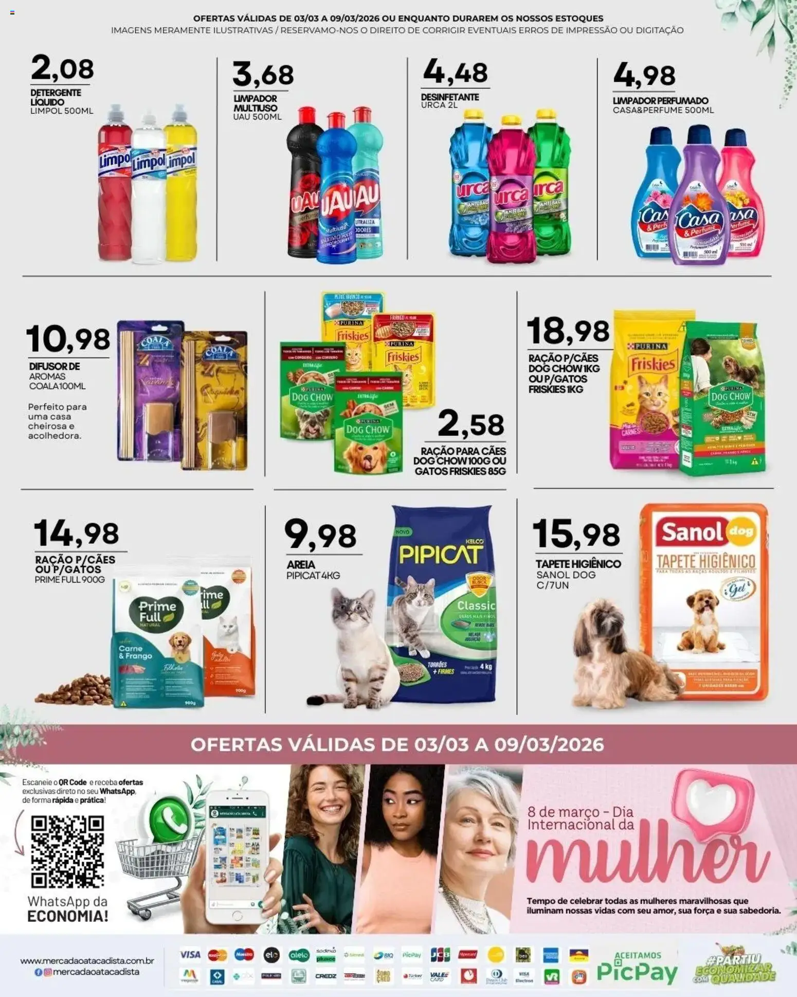 Mercadão Atacadista Folheto - válido de 03.03.2026 | Página: 12 | Produtos: Difusor, Areia, Tapete higiênico, Frango