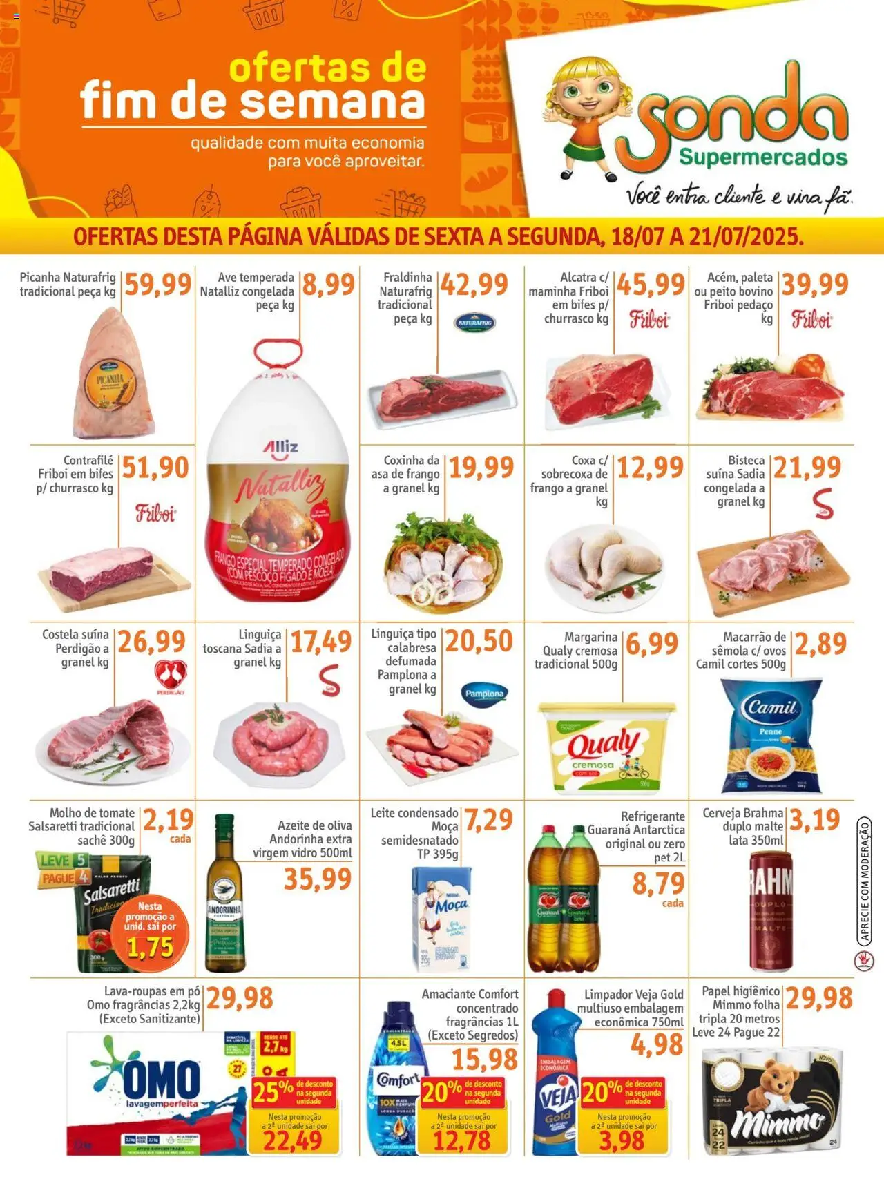 Sonda Folheto - válido de 18.07.2025 | Página: 1 | Produtos: Molho de tomate, Linguiça, Cerveja, Refrigerante