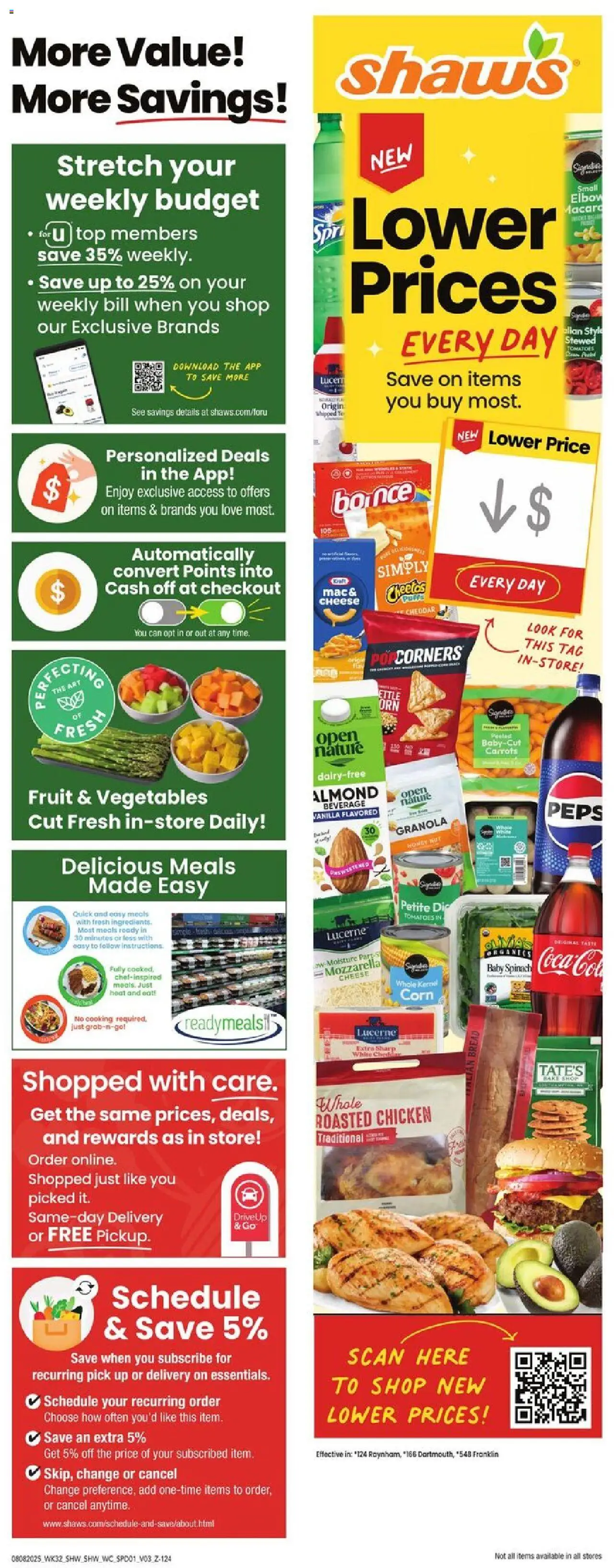 Shaw's Weekly Ad - MA - valid from 08.08.2025 | Page: 1 | Products: Corn, Spinach, Bread, Tomatoes