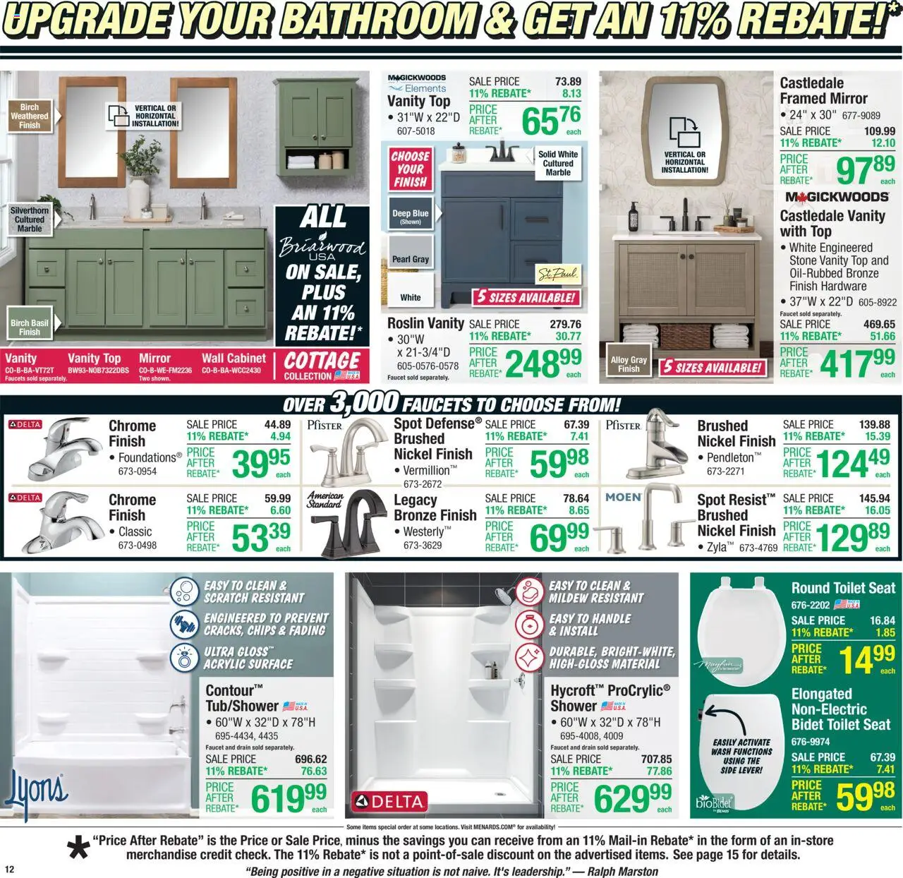 Menards Weekly Ad - valid from 04.06.2025 | Page: 20 | Products: Shower, Mirror, Chips, Toilet Seat