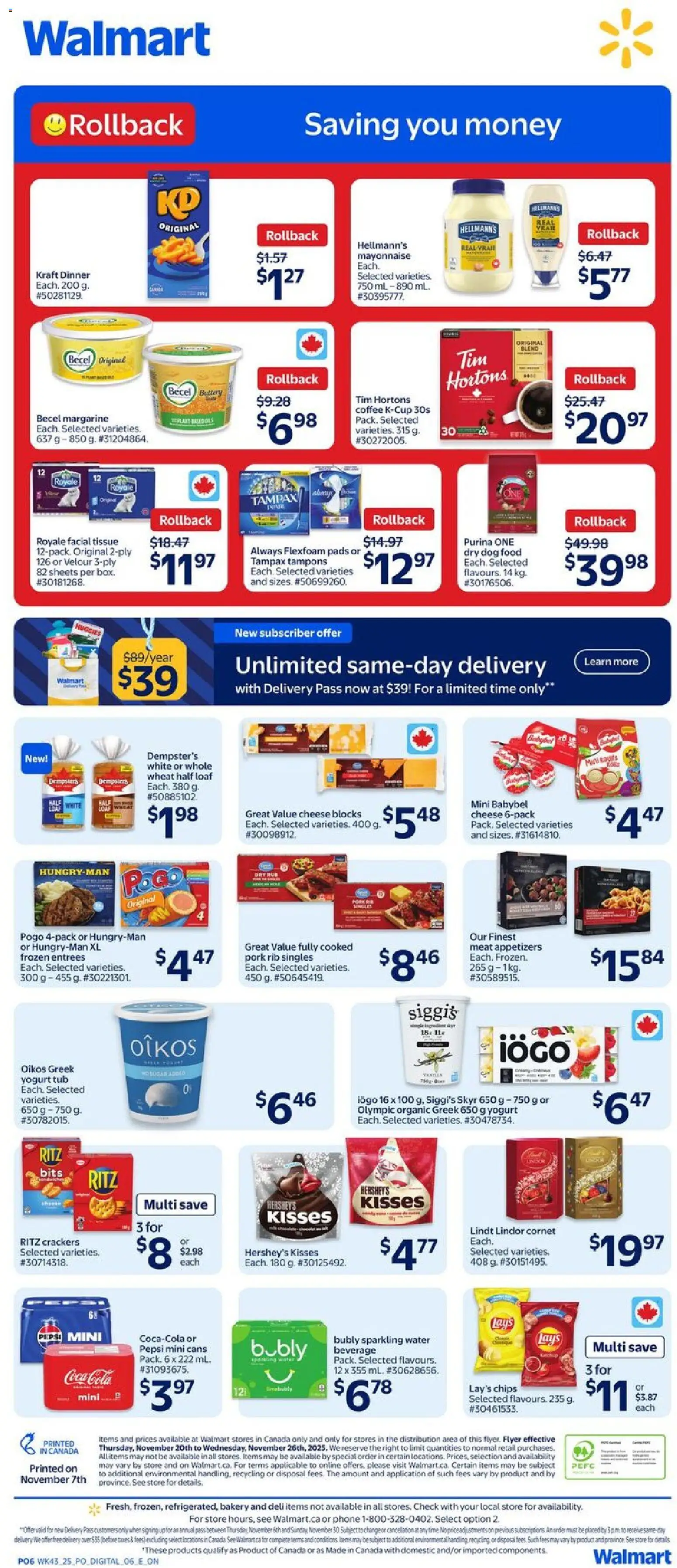 Walmart flyer valid from 19.11.2025 | Page: 15 | Products: Chips, Cheese, Coffee, Pork