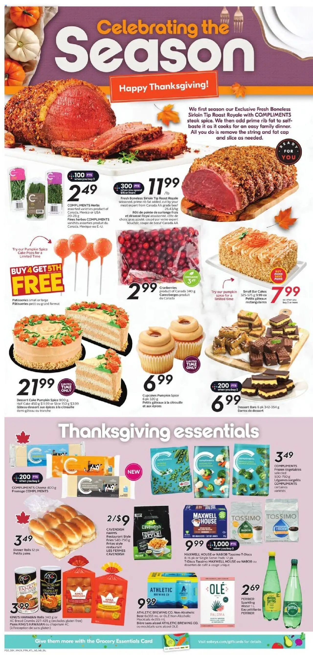 Sobeys flyer valid from 09.10.2025 | Page: 5 | Products: Beef, Bread, Pumpkin, Beer