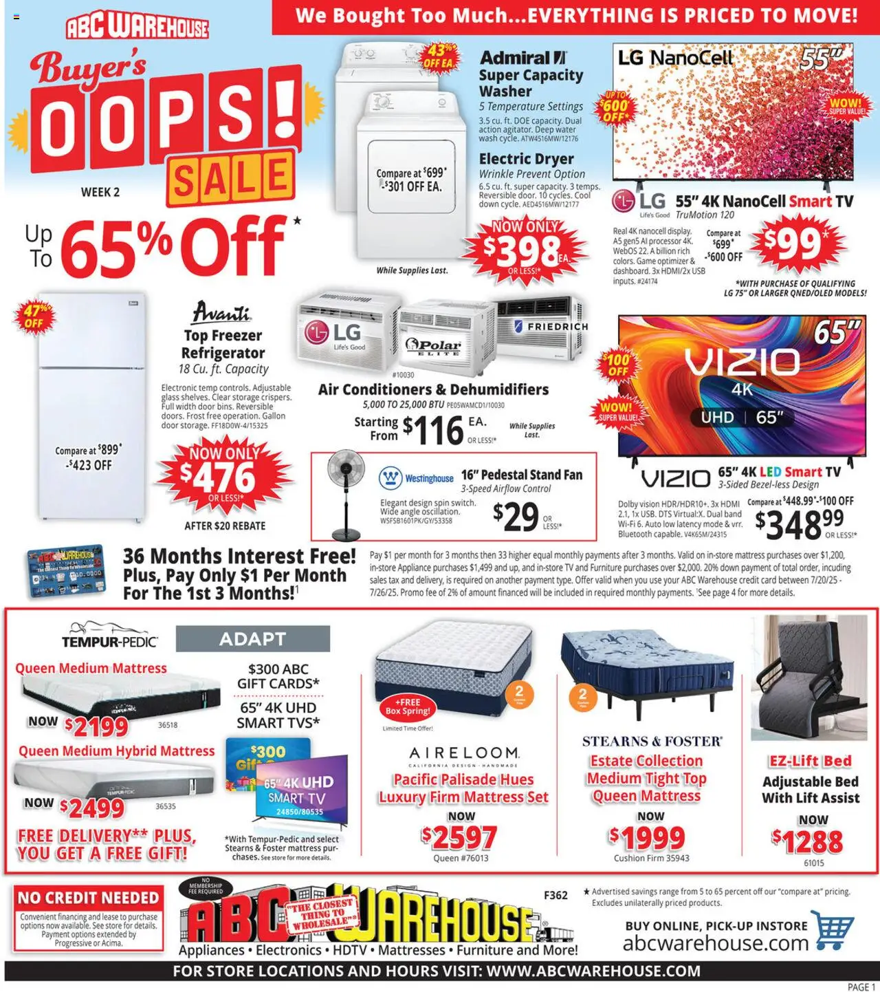 ABC Warehouse Weekly Ad - valid from 20.07.2025 | Page: 1