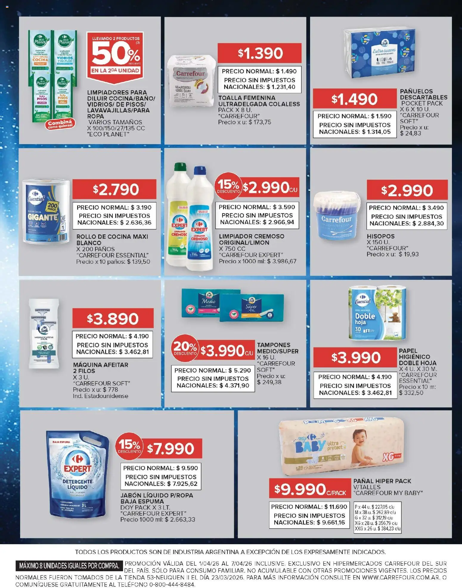 Carrefour ofertas │ válido desde el 01.04.2026 | Página: 13 | Productos: Teléfono, Antigrasa, Toalla, Ropa