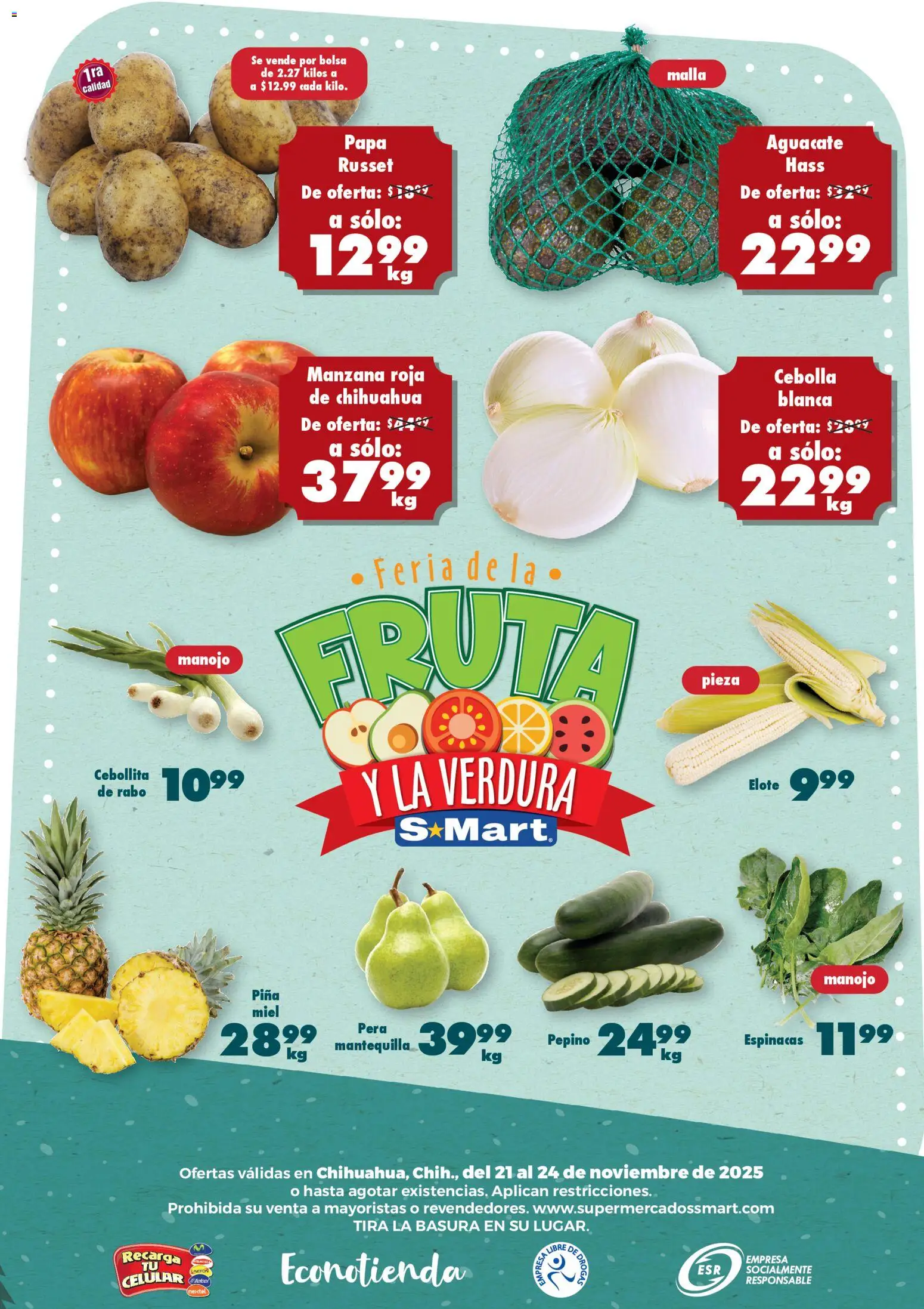 Nuevas ofertas de S-Mart válidas en toda la República Mexicana desde el 21.11.2025. ¡Encuentra las mejores ofertas en S-Mart folleto! | Página: 6 | Productos: Papa, Bolsa, Aguacate, Piña