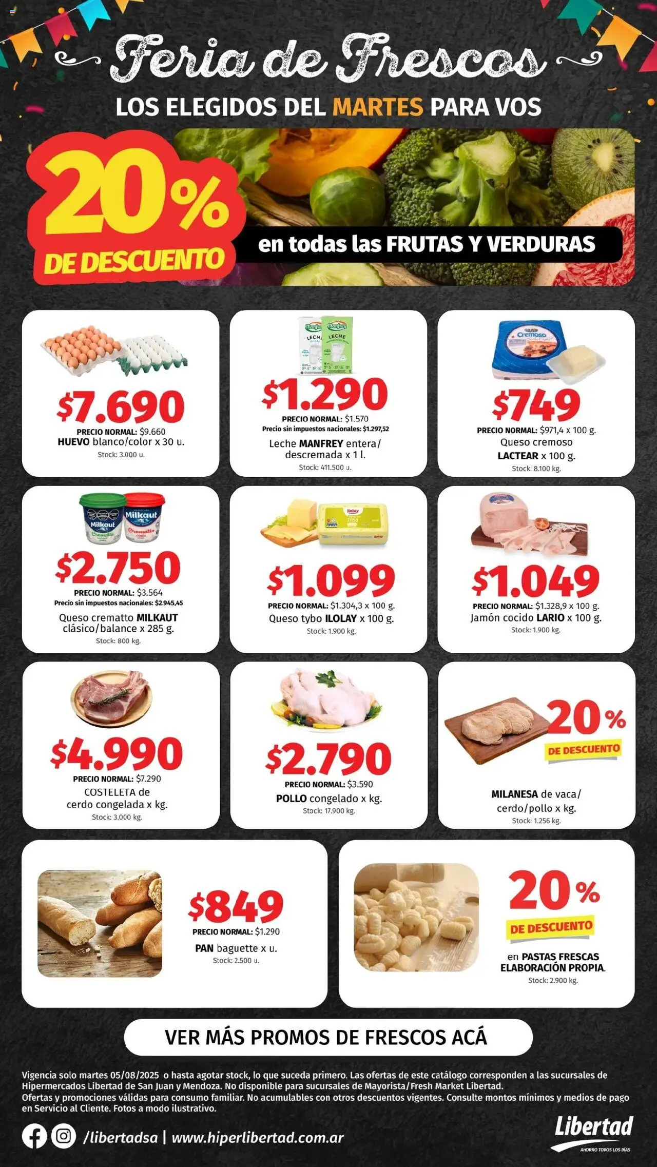 Hipermercado Libertad - Feria de Frescos - CUYO │ válido desde el 05.08.2025 | Página: 1 | Productos: Leche, Queso, Pan, Jamón
