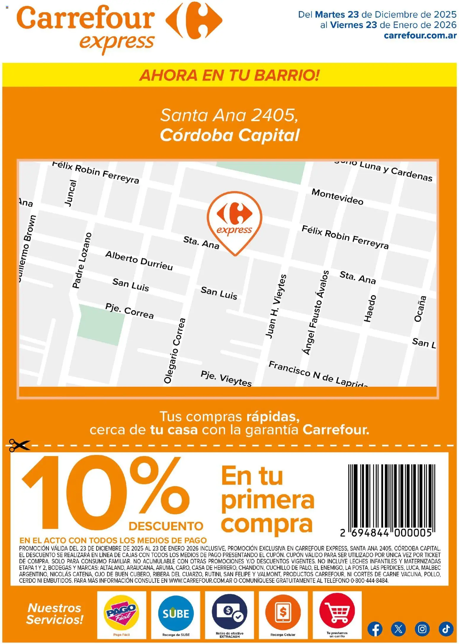 Carrefour - Express | Santa Ana 2405 Córdoba  │ válido desde el 23.12.2025 | Página: 1 | Productos: Teléfono, Cuchillo, Cerdo, Té