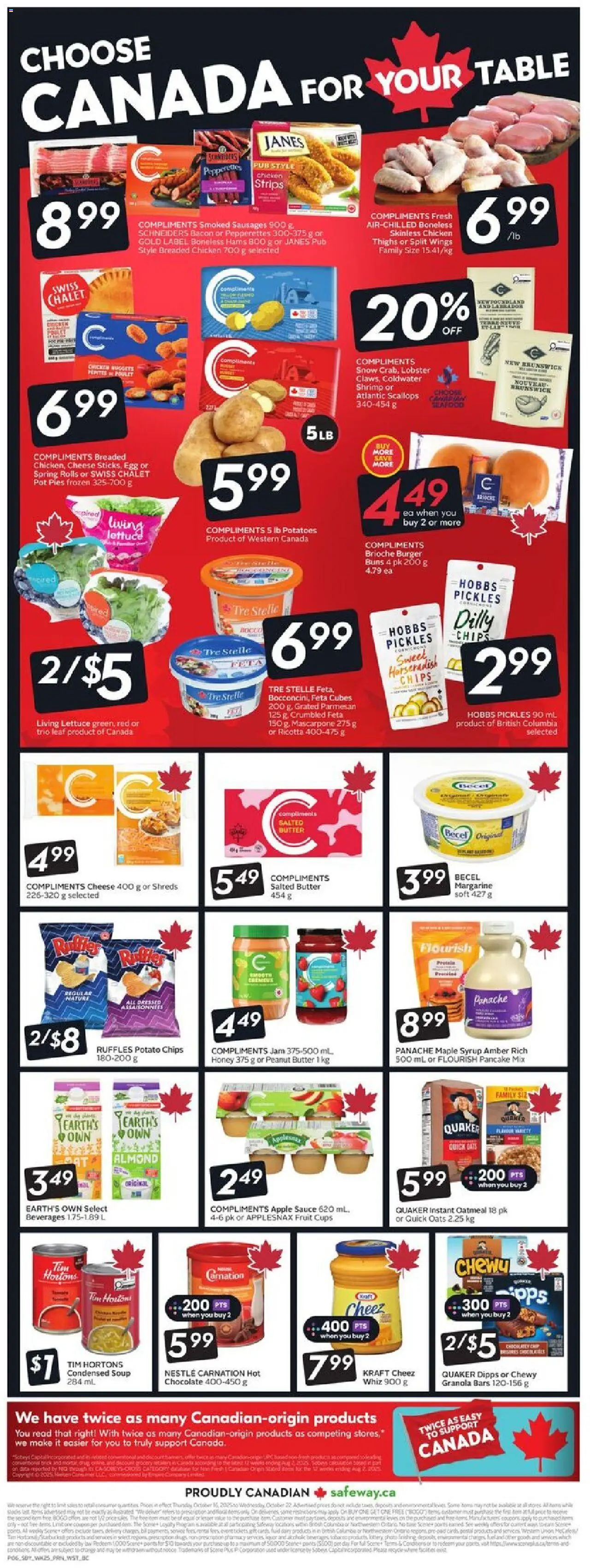 Safeway flyer valid from 16.10.2025 | Page: 4 | Products: Potatoes, Table, Cheese, Chicken