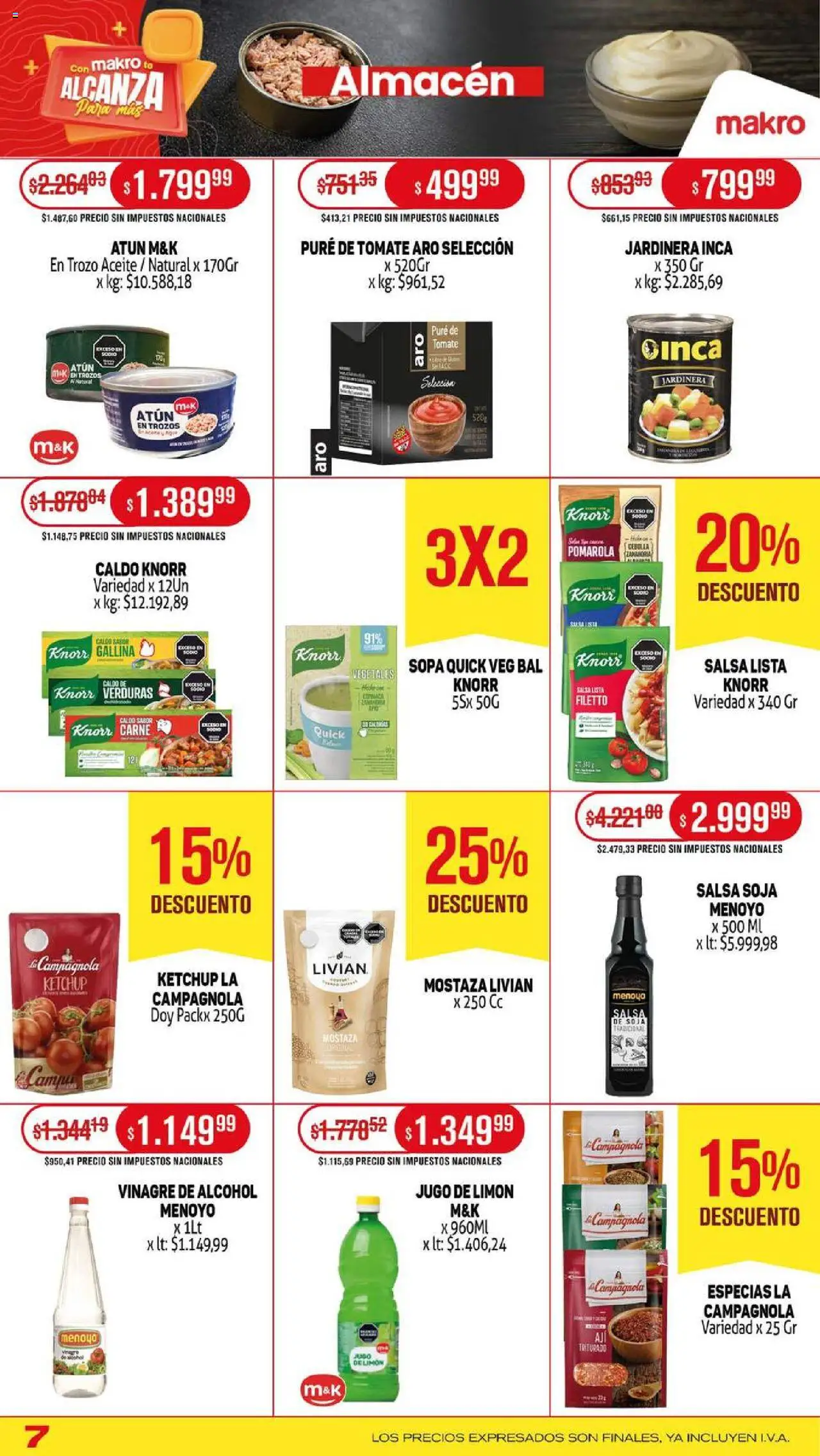 Makro ofertas │ válido desde el 07.08.2025 | Página: 7 | Productos: Cebolla, Vinagre, Limón, Pure de Tomate