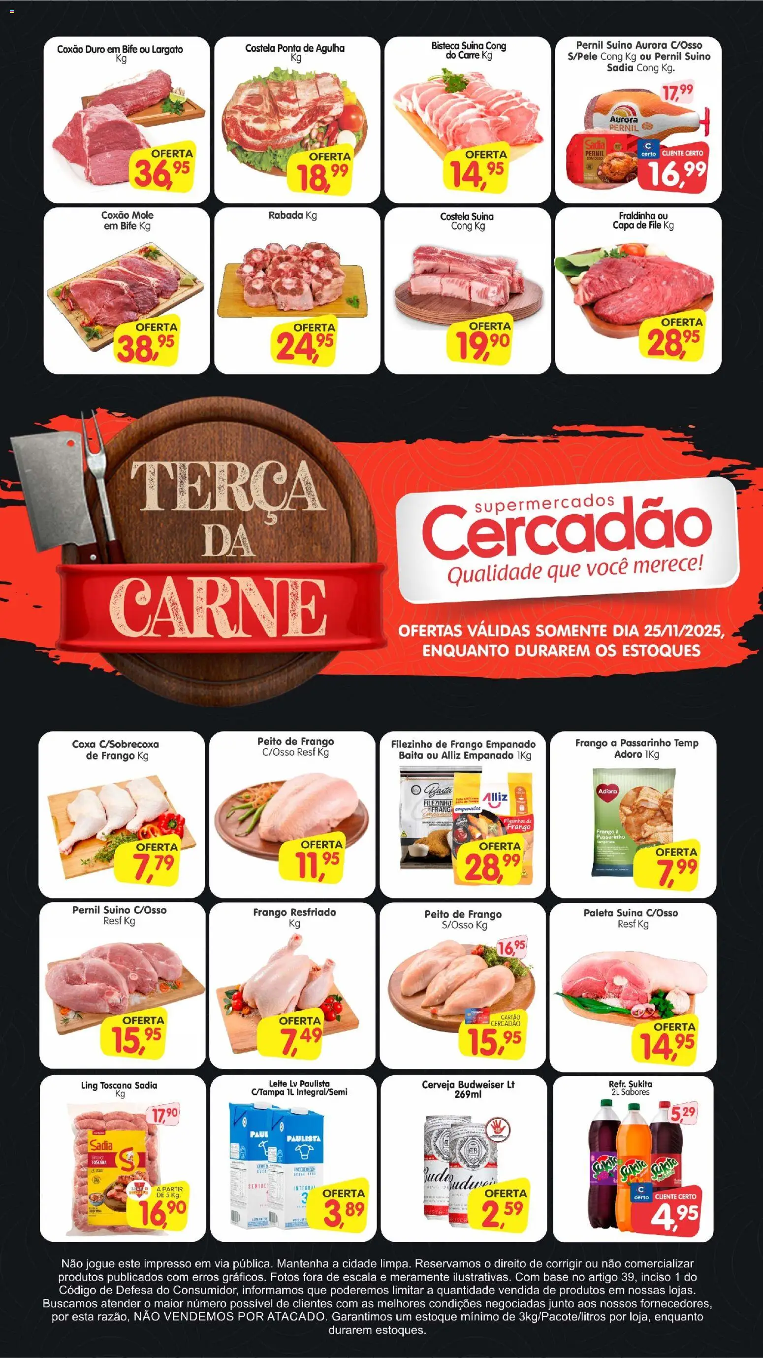 Cercadão Folheto - válido de 25.11.2025 | Página: 1 | Produtos: Fraldinha, Cerveja, Base, Carne