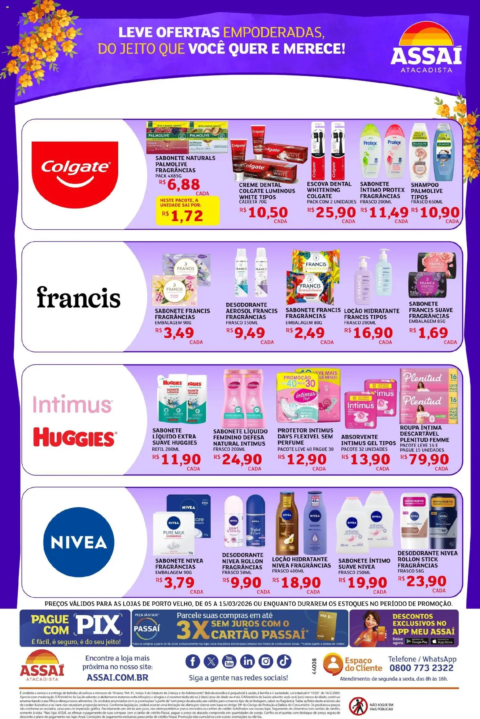 Assaí Atacadista Folheto - válido de 05.03.2026 | Página: 2 | Produtos: Shampoo, Desodorante, Bebida, Telefone