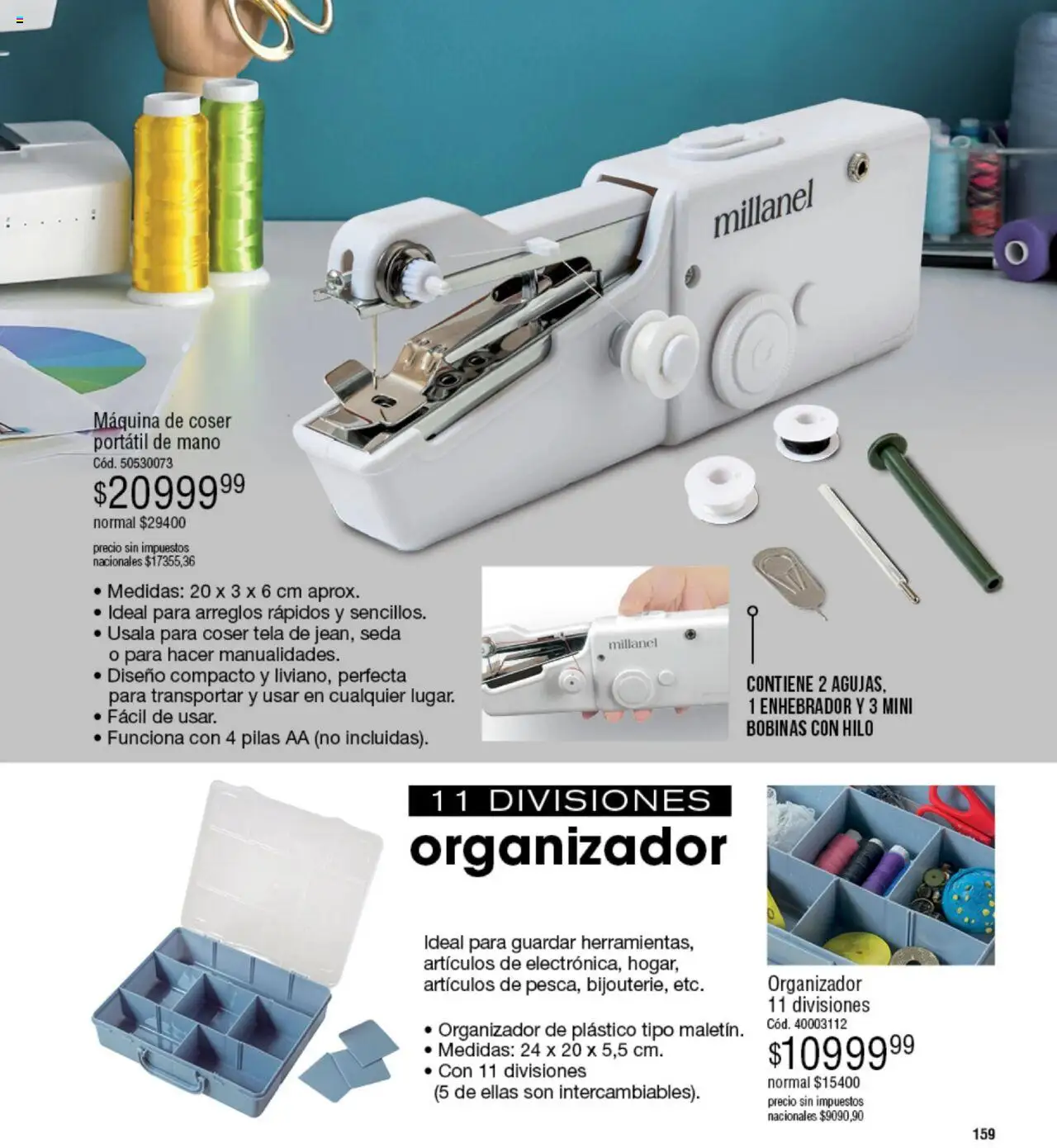 Millanel - Catálogo │ válido desde el 20.10.2025 | Página: 159 | Productos: Organizador, Máquina de coser, Pilas