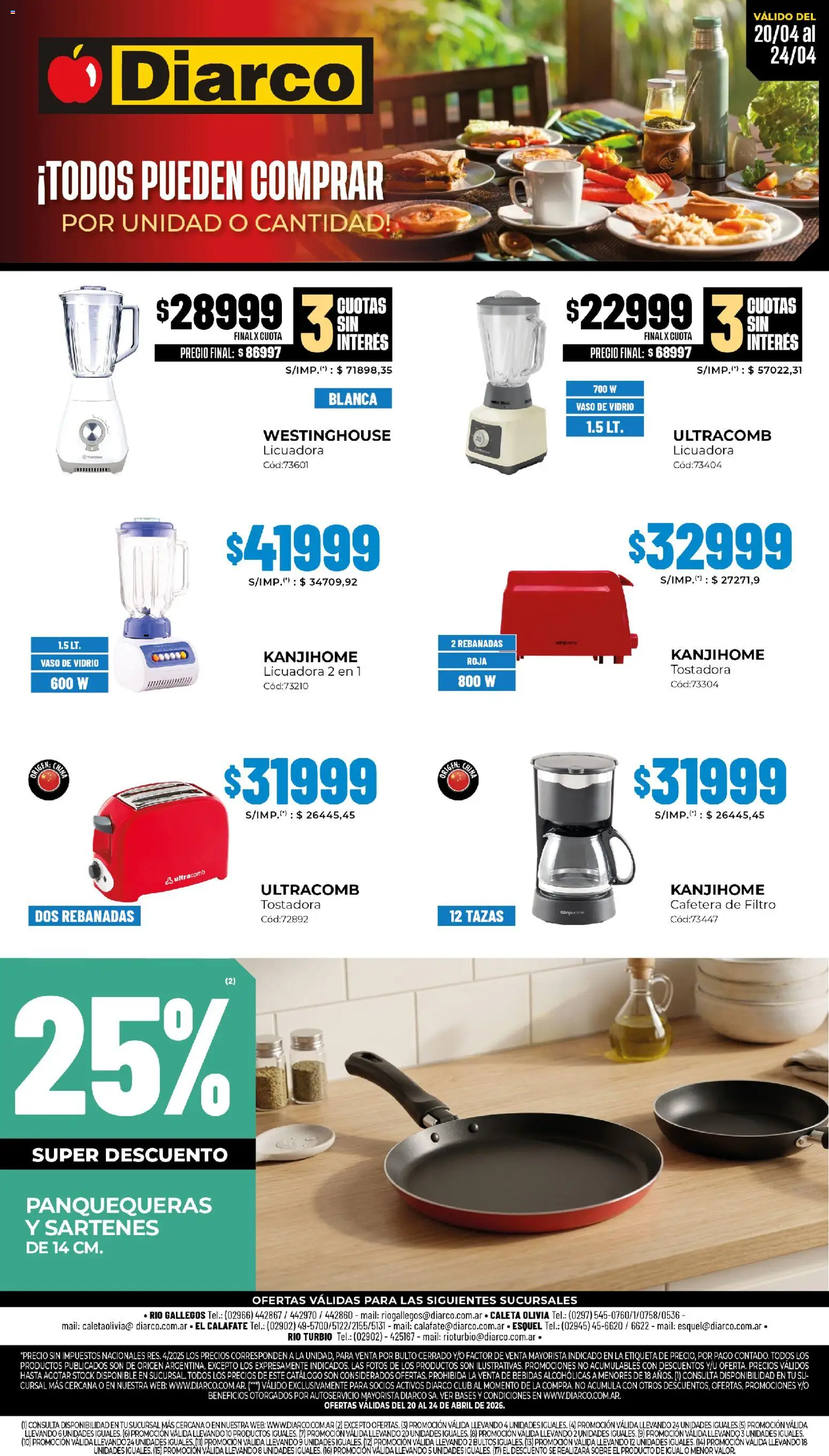 Diarco - Especial Desayuno │ válido desde el 20.04.2026 | Página: 1 | Productos: Cafetera, Tostadora, Sobre, Licuadora