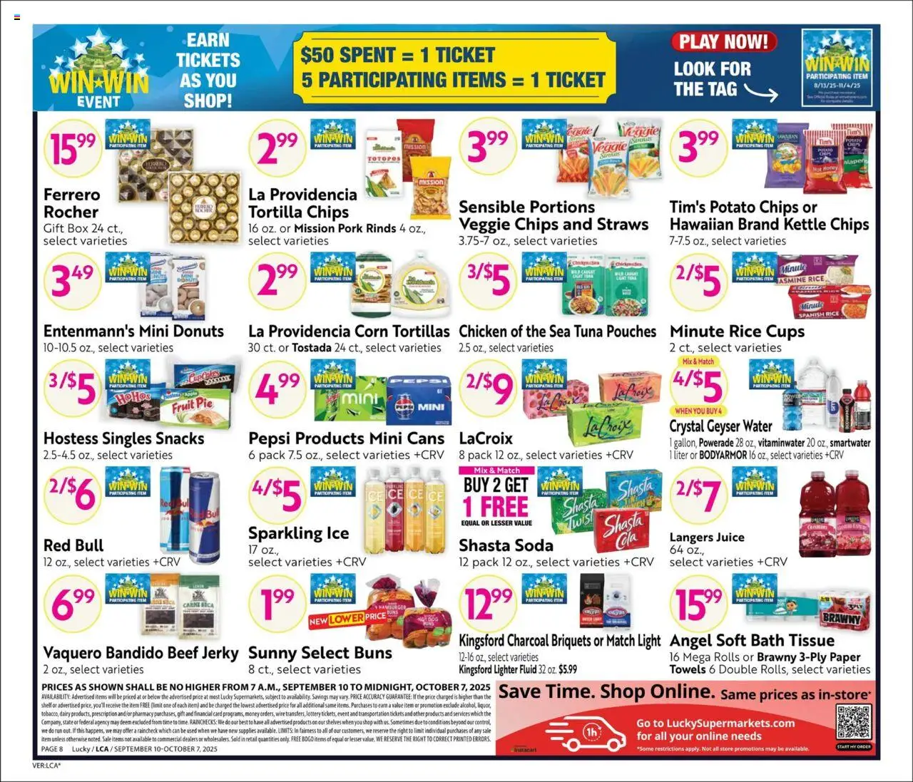 Lucky Supermarkets Big Book of Savings - valid from 10.09.2025 | Page: 8 | Products: Juice, Pork, Chips, Lighter