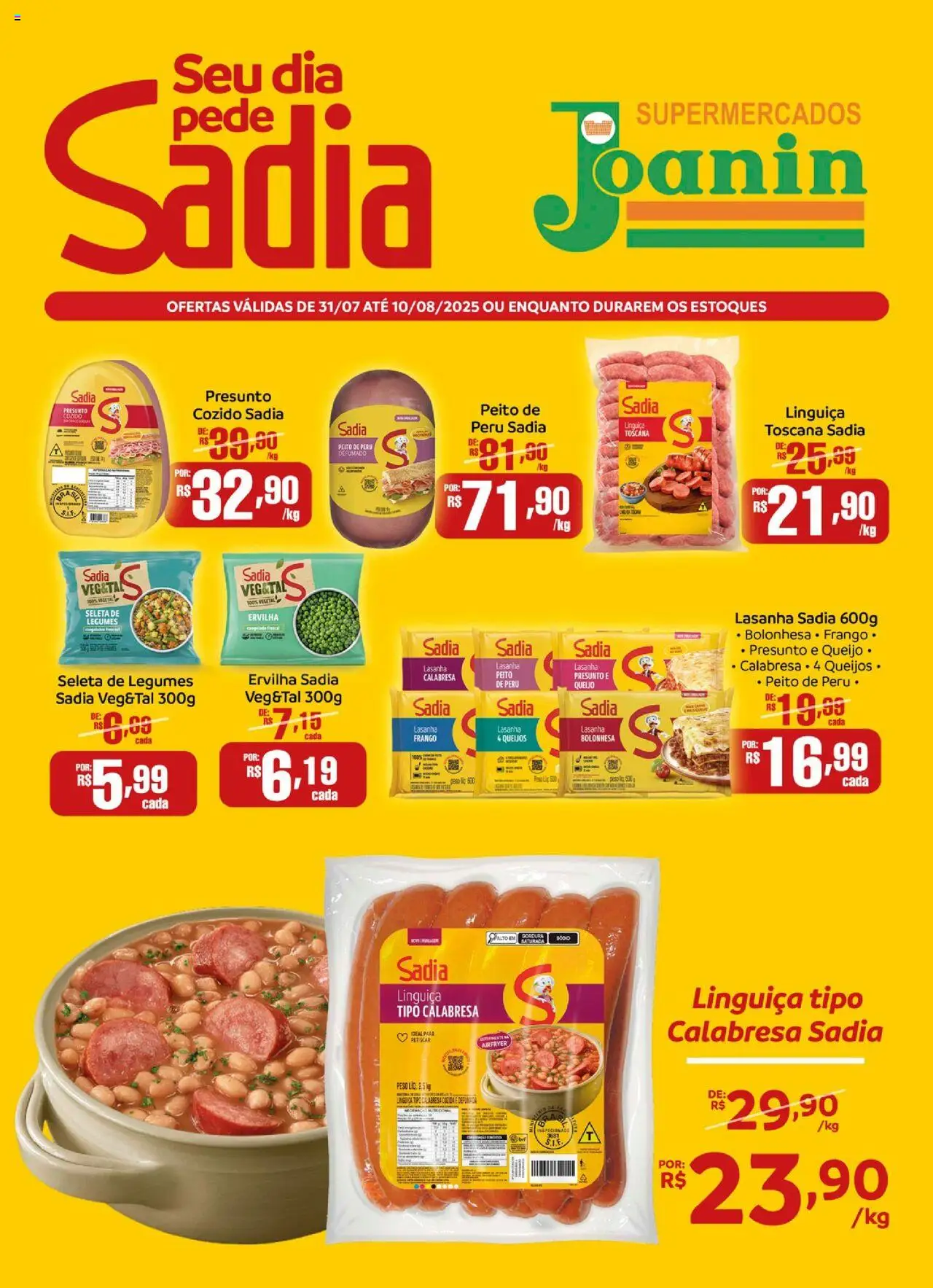 Supermercados Joanin Folheto - válido de 31.07.2025 | Página: 1 | Produtos: Ervilha, Queijo, Peito de peru, Lasanha