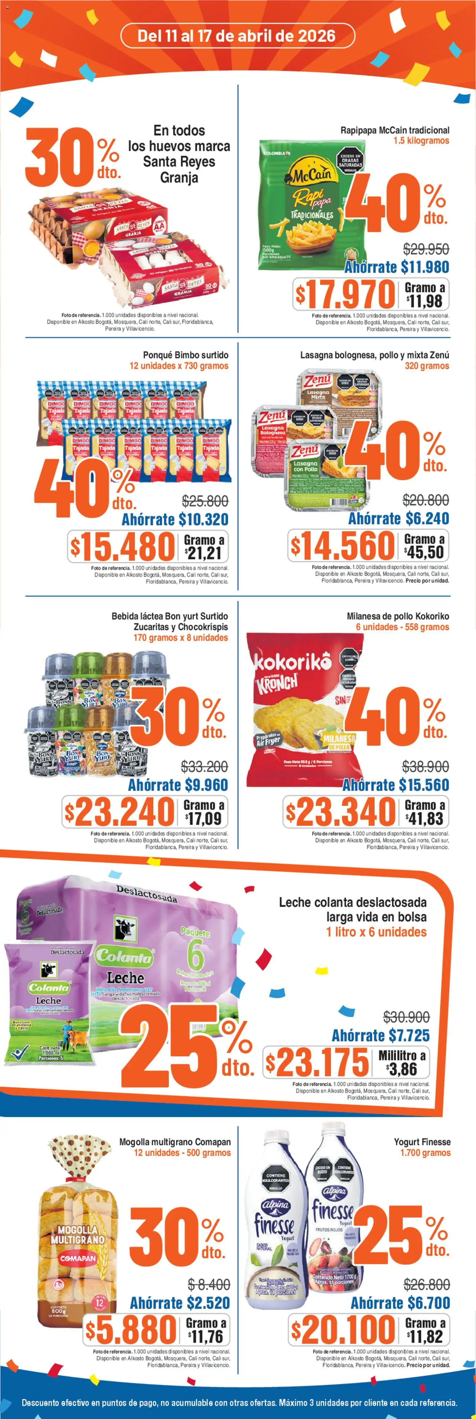 Alkosto revista - valida desde el 11.04.2026 | Página: 4 | Productos: Pollo, Ponqué, Peso, Leche