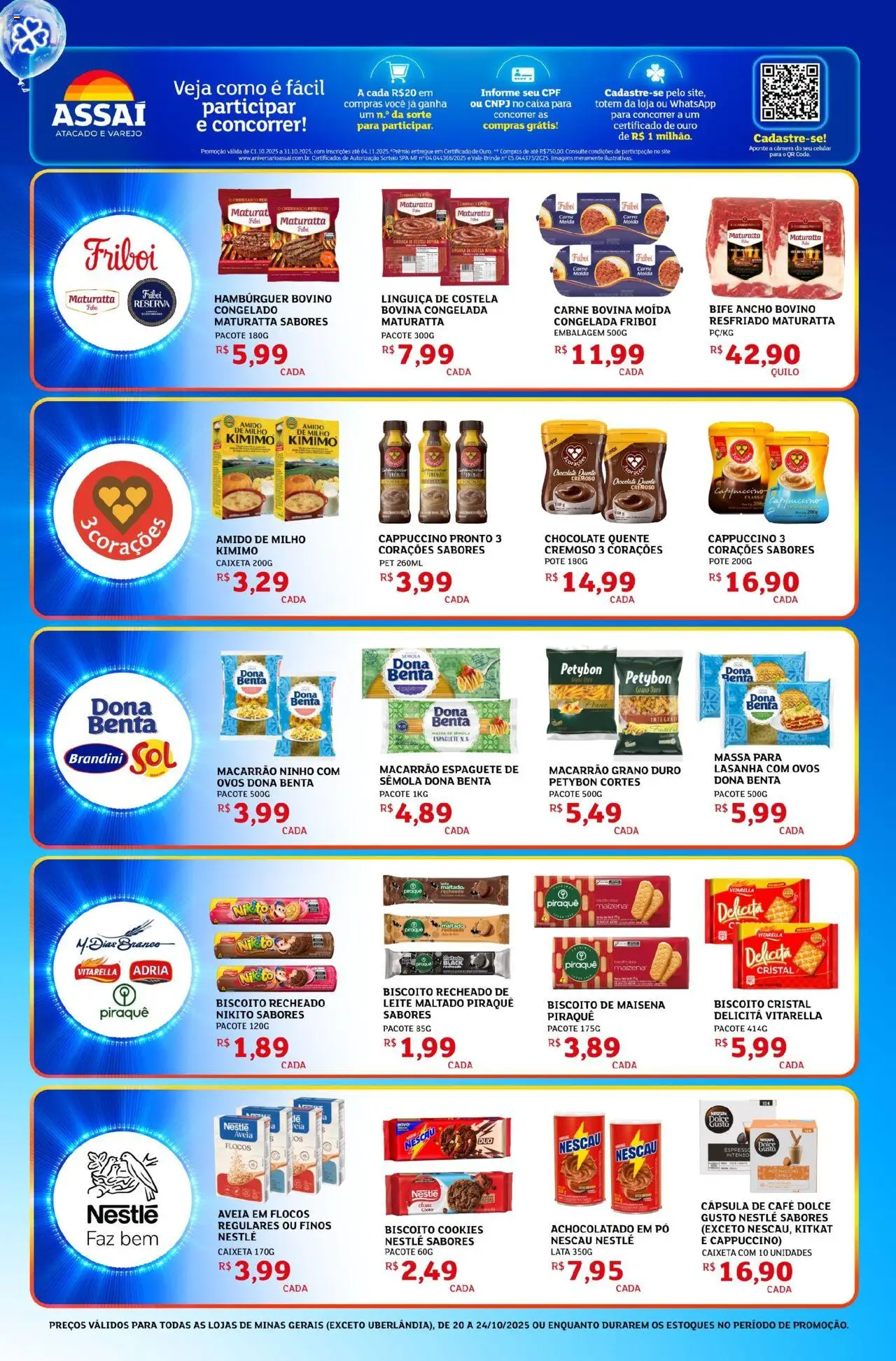 Assaí Atacadista Folheto - válido de 20.10.2025 | Página: 3 | Produtos: Biscoito, Amido de milho, Massa, Carne moída