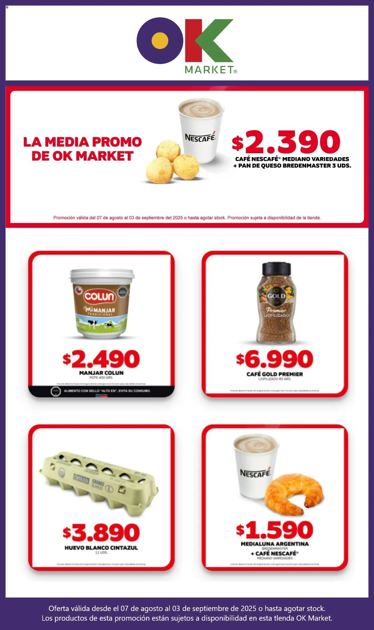 OK Market ofertas  │ válido desde el 07.08.2025 | Página: 5 | Productos: Huevo, Banco, Pan, Manjar