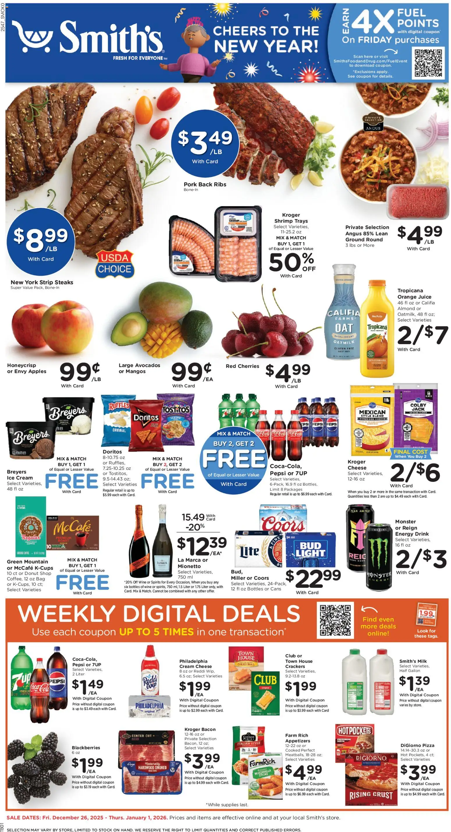 Smith's Weekly Ad - WY - valid from 26.12.2025 | Page: 1 | Products: Cherries, Cheese, Juice, Apples