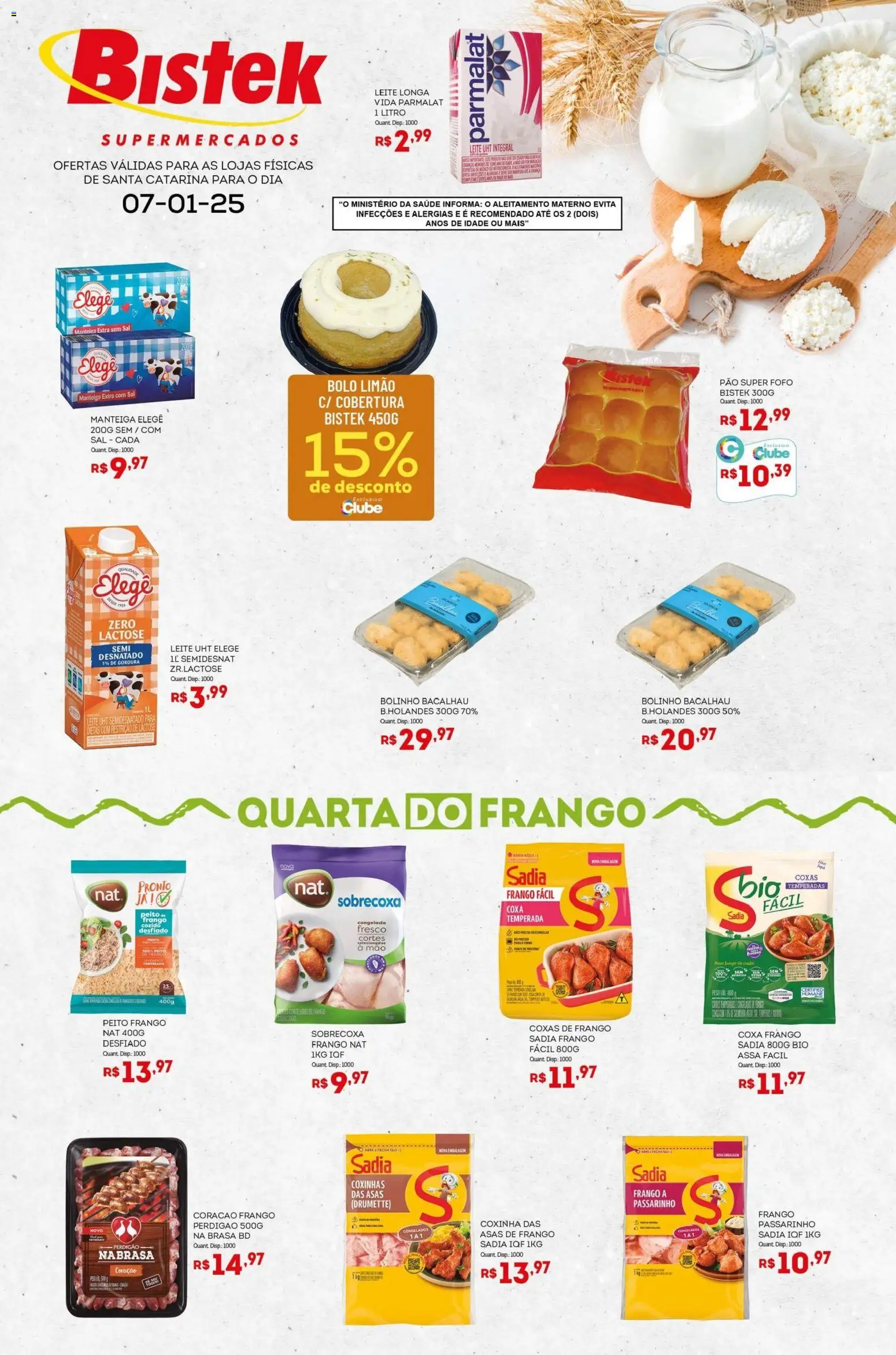 Bistek Supermercados Folheto - válido de 07.01.2026 | Página: 1 | Produtos: Bacalhau, Leite, Manteiga, Peito de frango