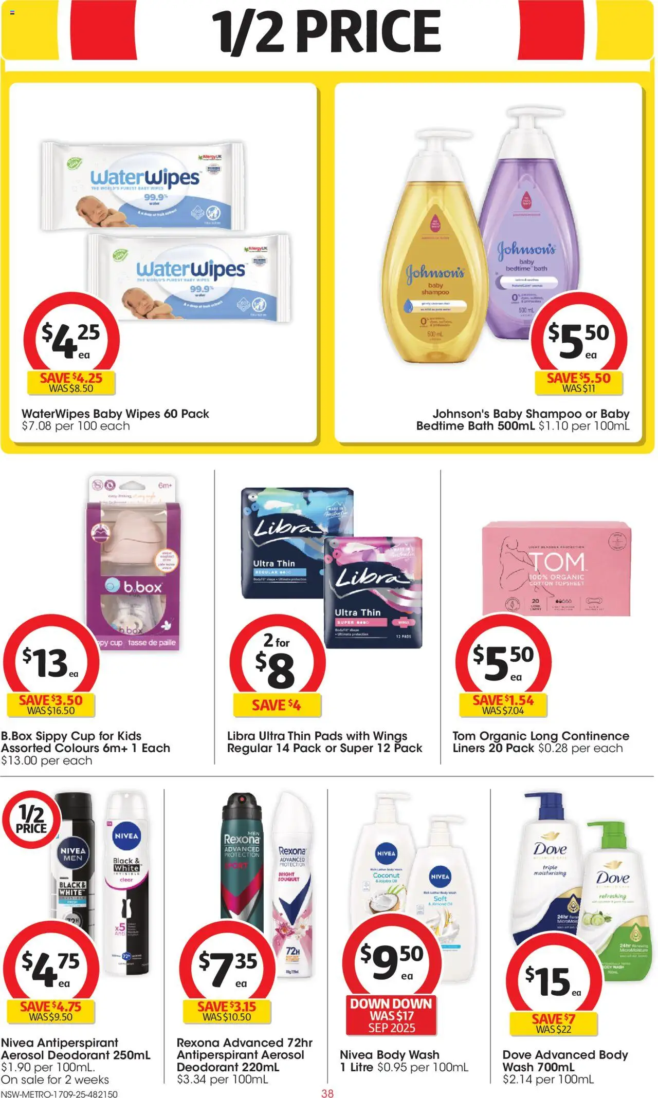 Coles catalogue - valid from 17.09.2025 | Page: 38 | Products: Bath, Shampoo, Deodorant, Water
