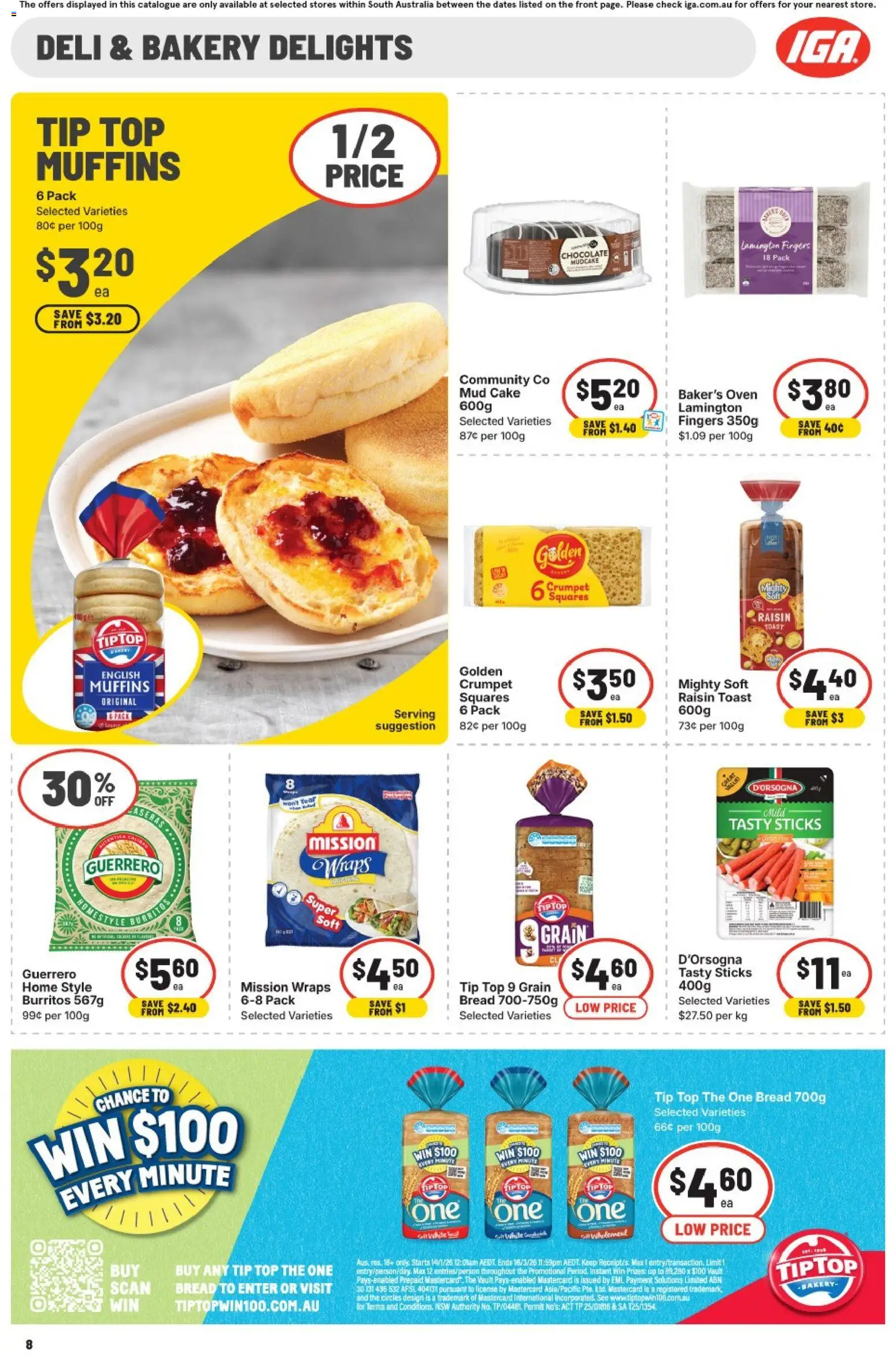 IGA catalogue - valid from 21.01.2026 | Page: 8 | Products: Bread, Muffins, Oven, Bakery