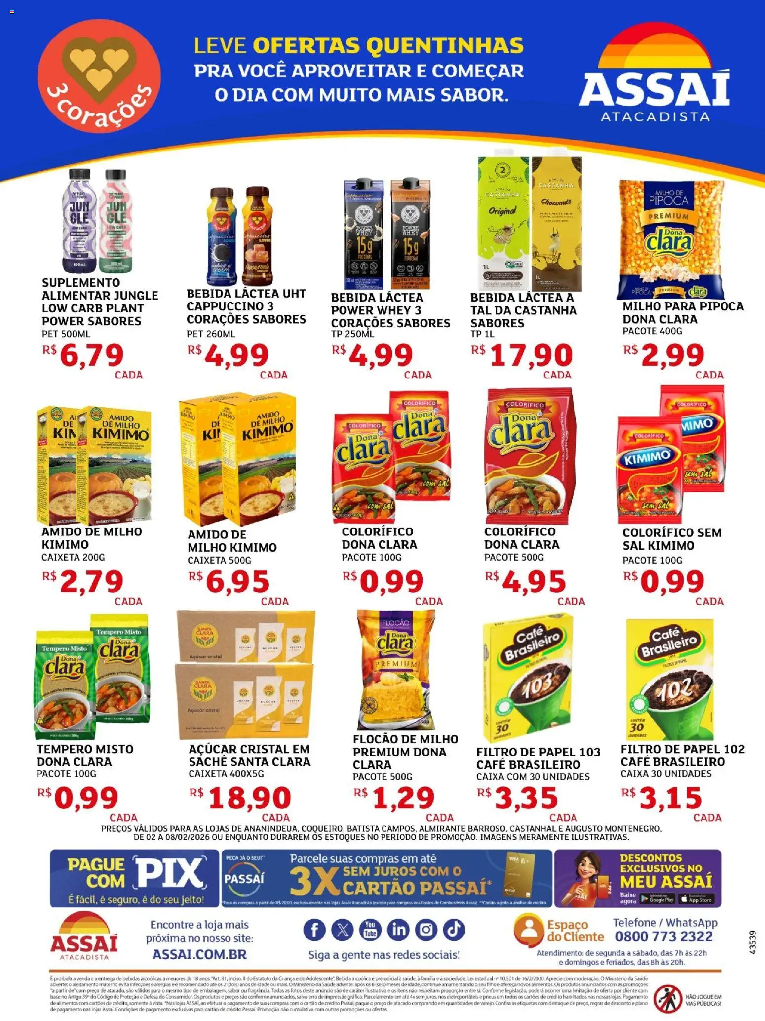 Assaí Atacadista Folheto - válido de 16.02.2026 | Página: 2 | Produtos: Amido de milho, Café, Bebida, Telefone