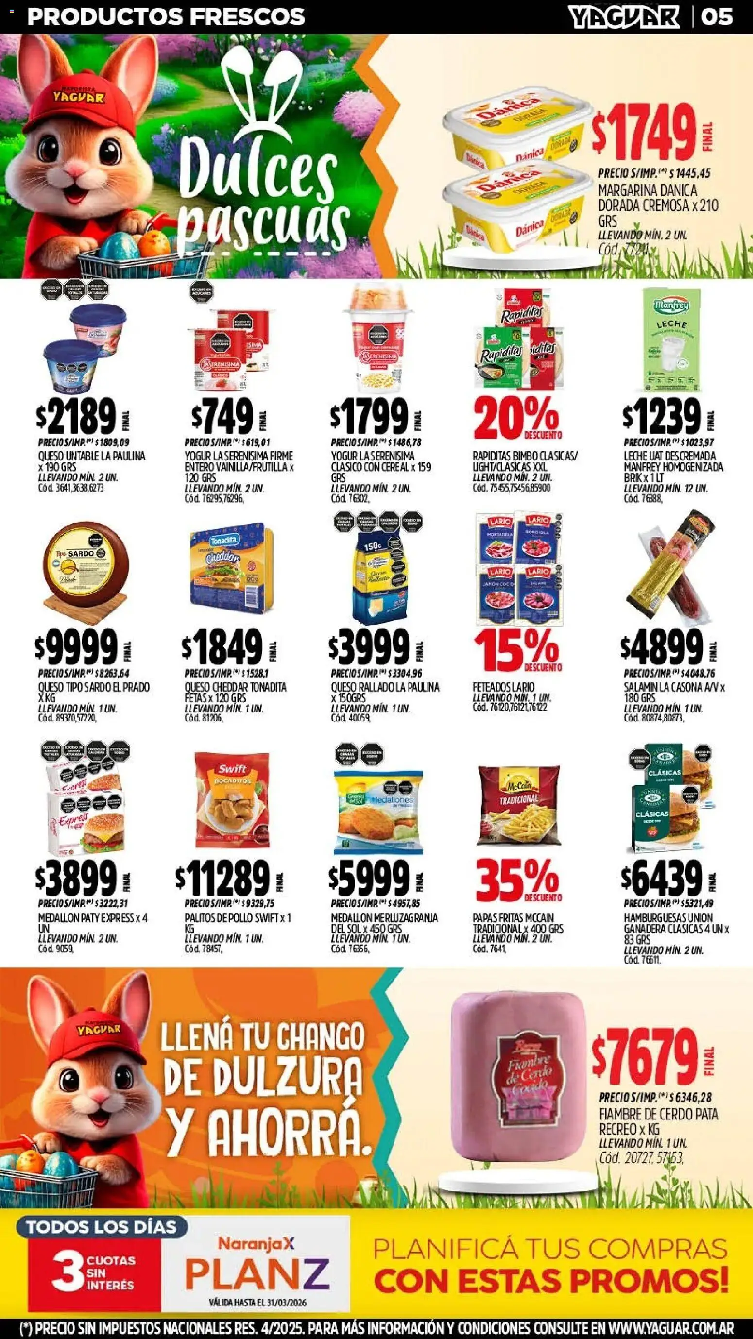 Yaguar - Oferta Semanal Chaco │ válido desde el 16.03.2026 | Página: 5 | Productos: Pollo, Yogur, Cerdo, Margarina