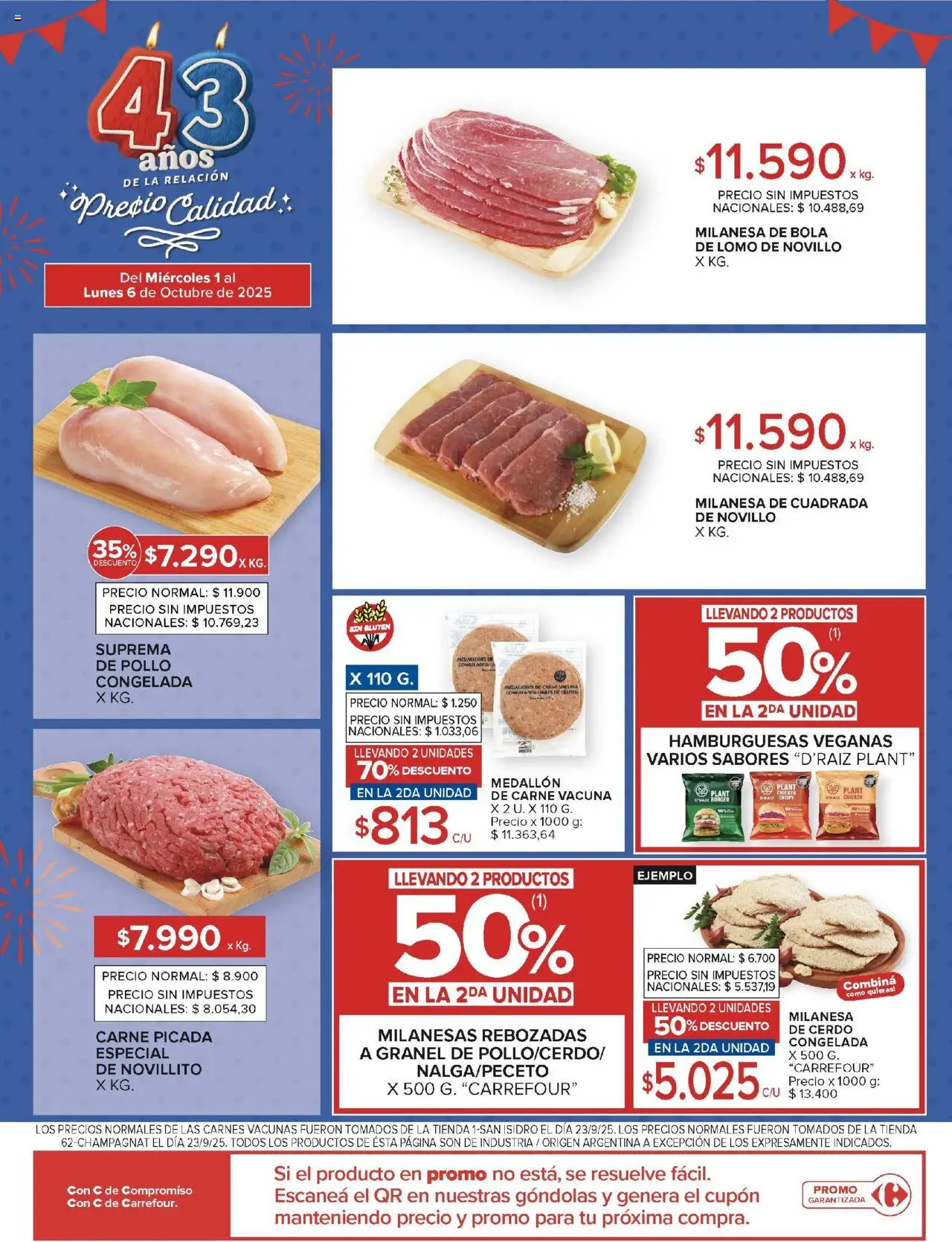 Carrefour ofertas │ válido desde el 01.10.2025 | Página: 50 | Productos: Pollo, Milanesa, Cerdo