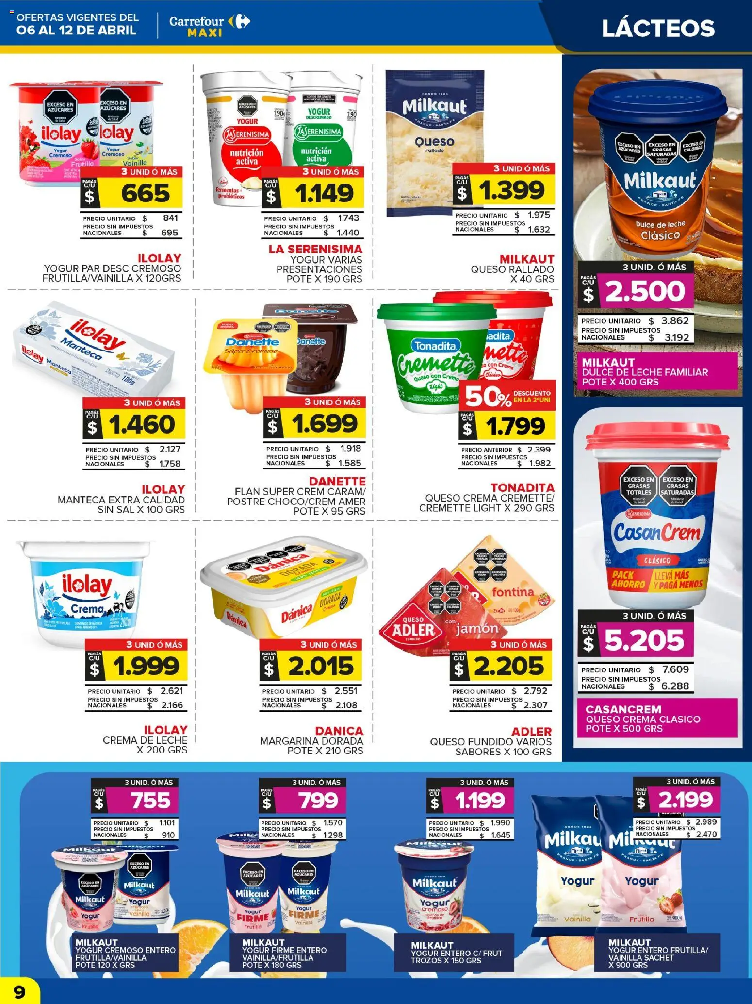 Carrefour Maxi catálogo │ válido desde el 06.04.2026 | Página: 9 | Productos: Crema de leche, Dulce de leche, Sal, Queso