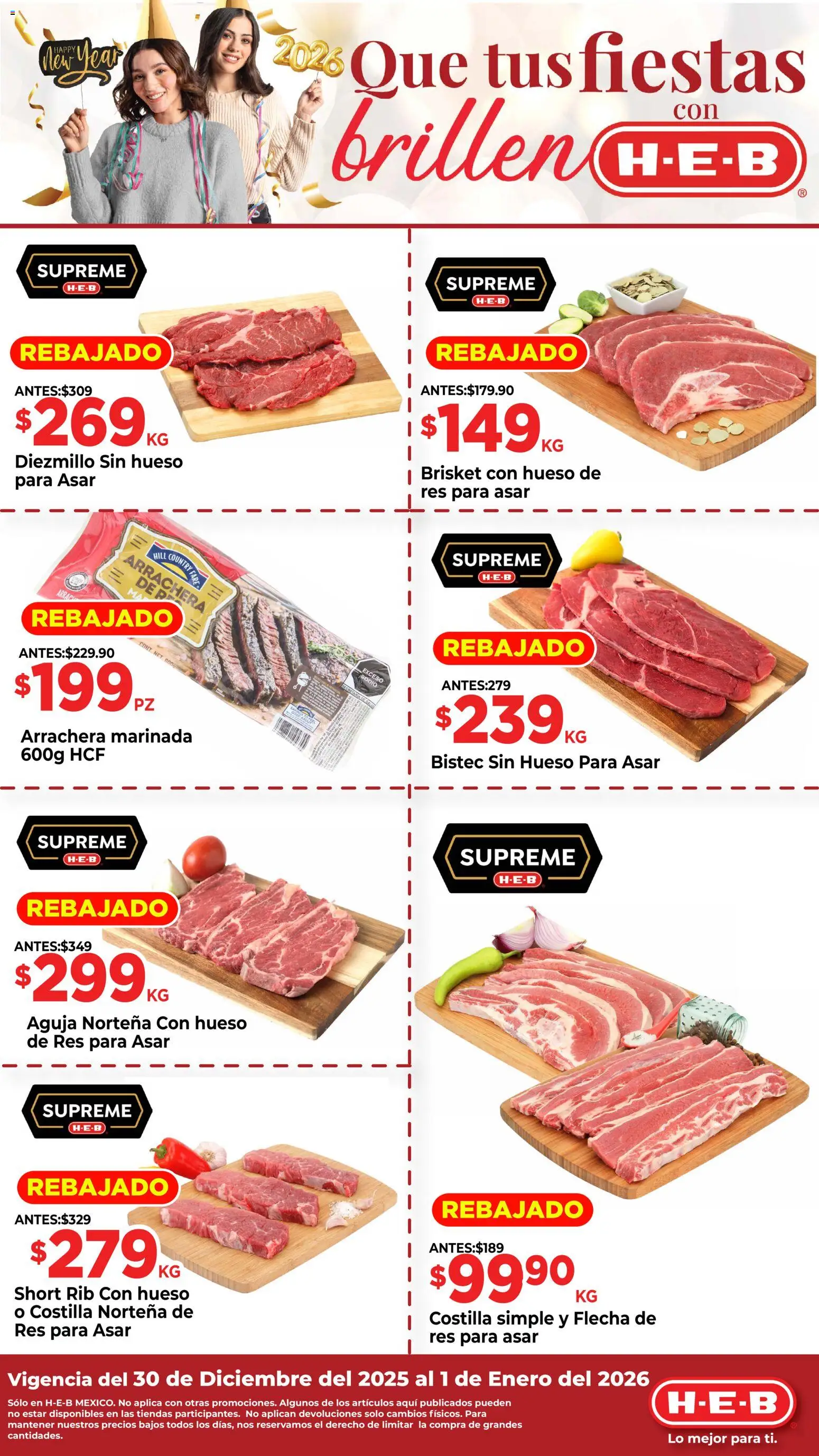 Nuevas ofertas de H-E-B válidas en toda la República Mexicana desde el 30.12.2025. ¡Encuentra las mejores ofertas en H-E-B folleto Que tus fiestas brillen! | Página: 1 | Productos: Res, Short