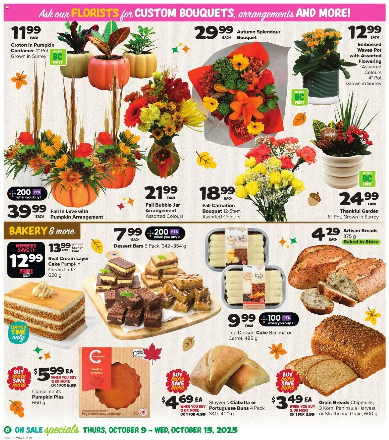 Thrifty Foods flyer valid from 09.10.2025 | Page: 9 | Products: Cream, Phone, Bakery, Pumpkin