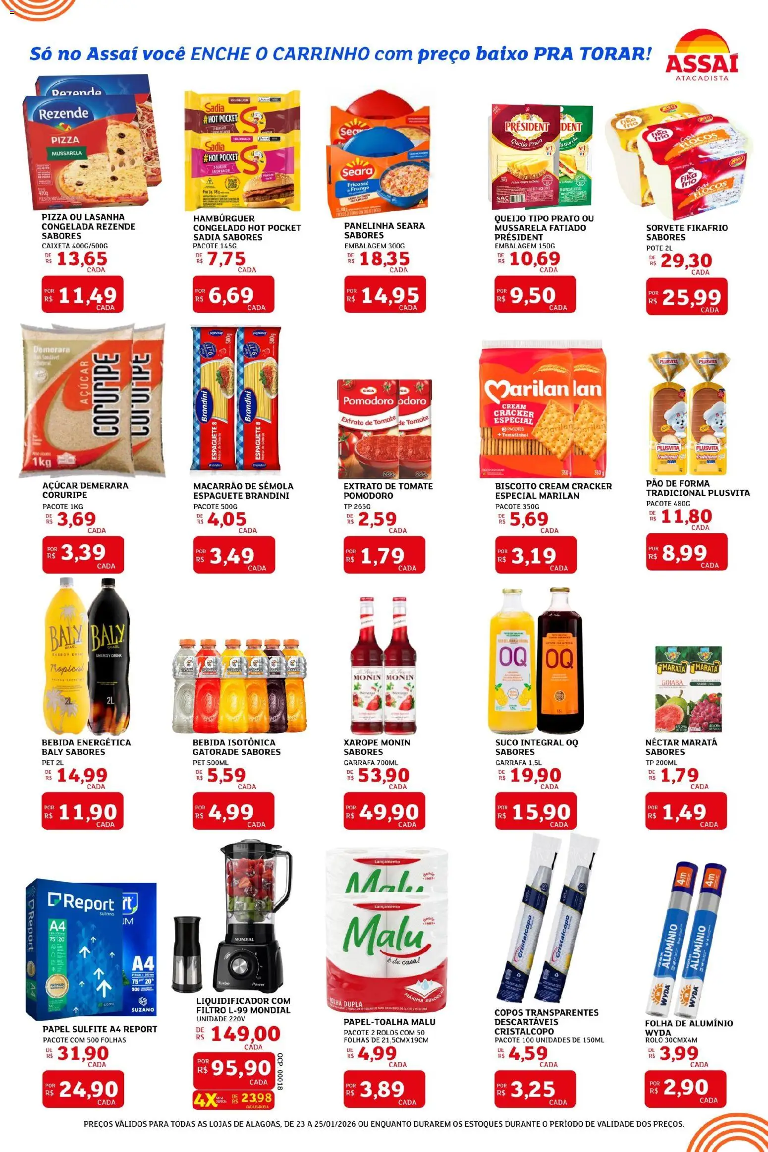 Assaí Atacadista Folheto - válido de 23.01.2026 | Página: 2 | Produtos: Açúcar demerara, Pizza, Flocos, Bebida