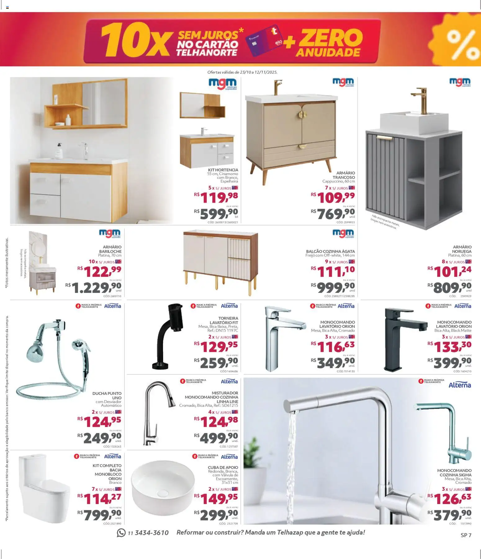 Telhanorte Folheto - válido de 23.10.2025 | Página: 7 | Produtos: Banco, Lavatório, Torneira, Cuba
