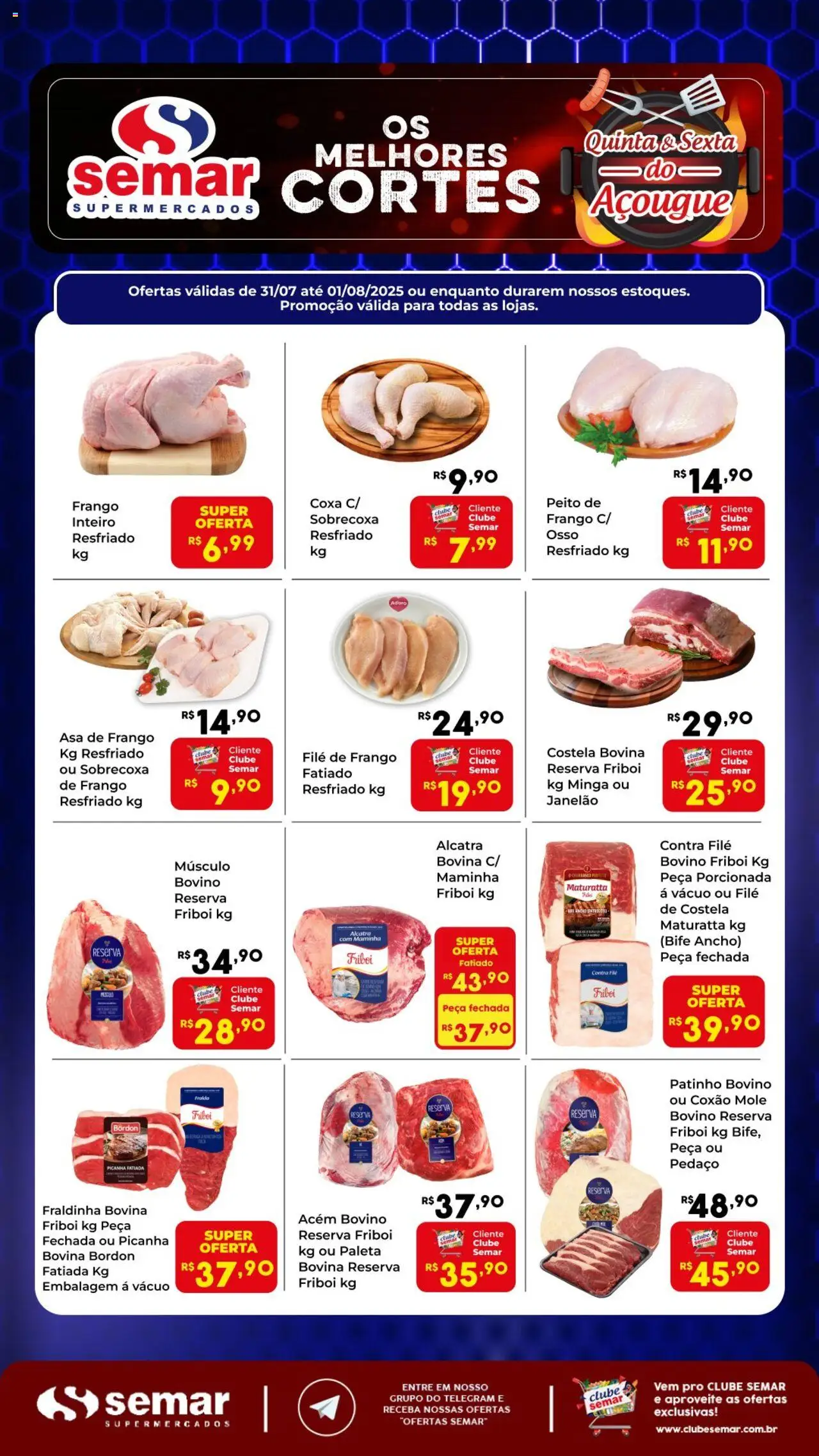 Semar Supermercado Folheto - válido de 31.07.2025 | Página: 1 | Produtos: Acém, Picanha, Asa de frango, Frango