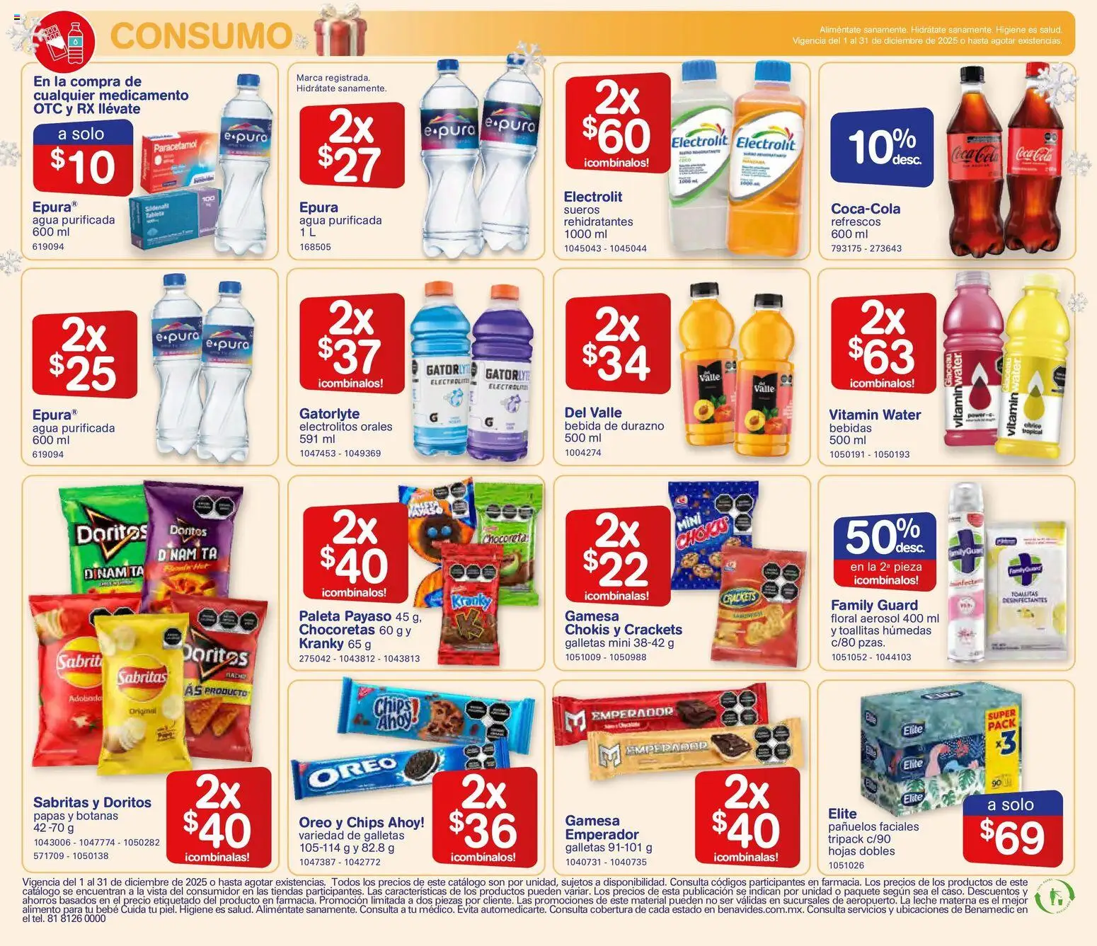 Nuevas ofertas de Farmacia Benavides válidas en toda la República Mexicana desde el 01.12.2025. ¡Encuentra las mejores ofertas en Farmacia Benavides catálogo! | Página: 22 | Productos: Agua, Toallitas húmedas, Leche, Galletas