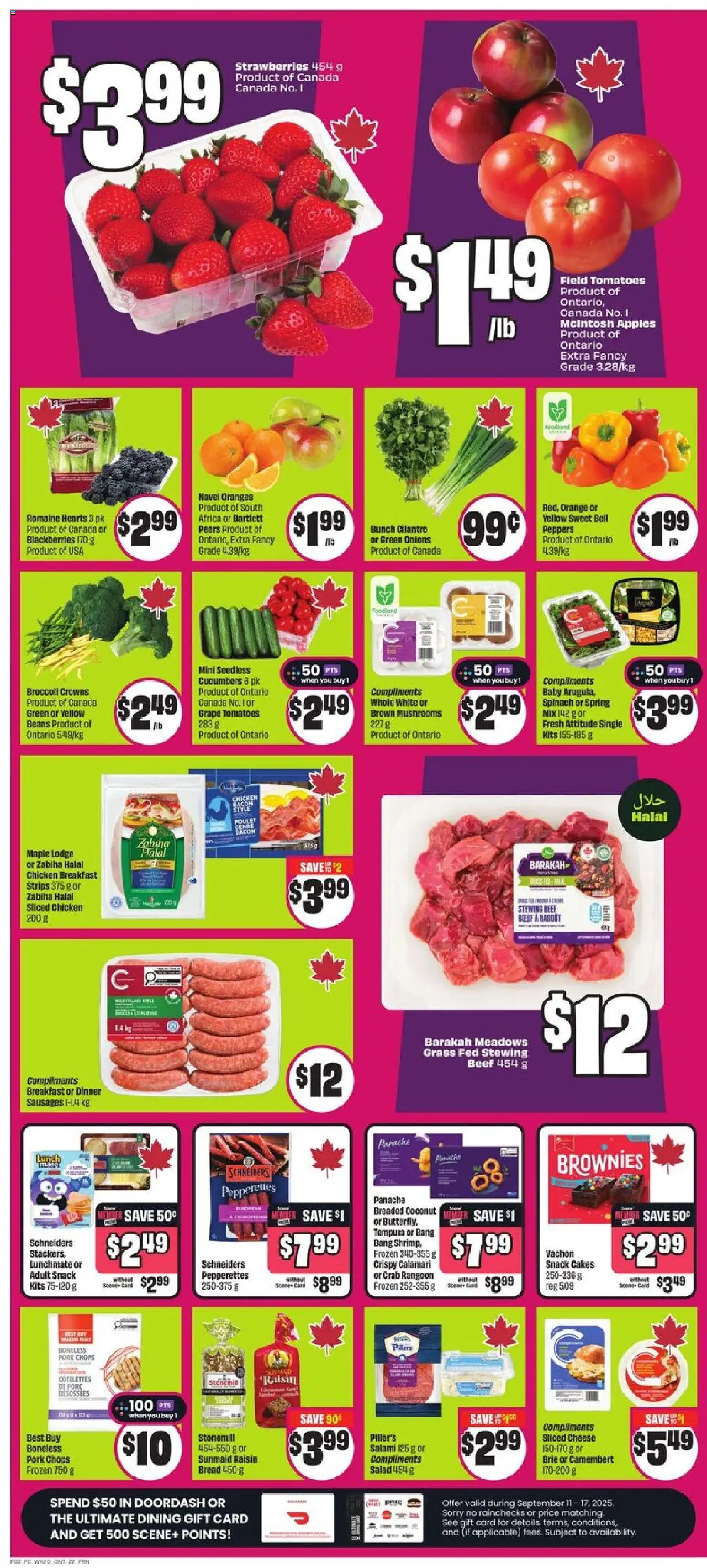 FreshCo flyer valid from 11.09.2025 | Page: 3 | Products: Strawberries, Bread, Salami, Apples