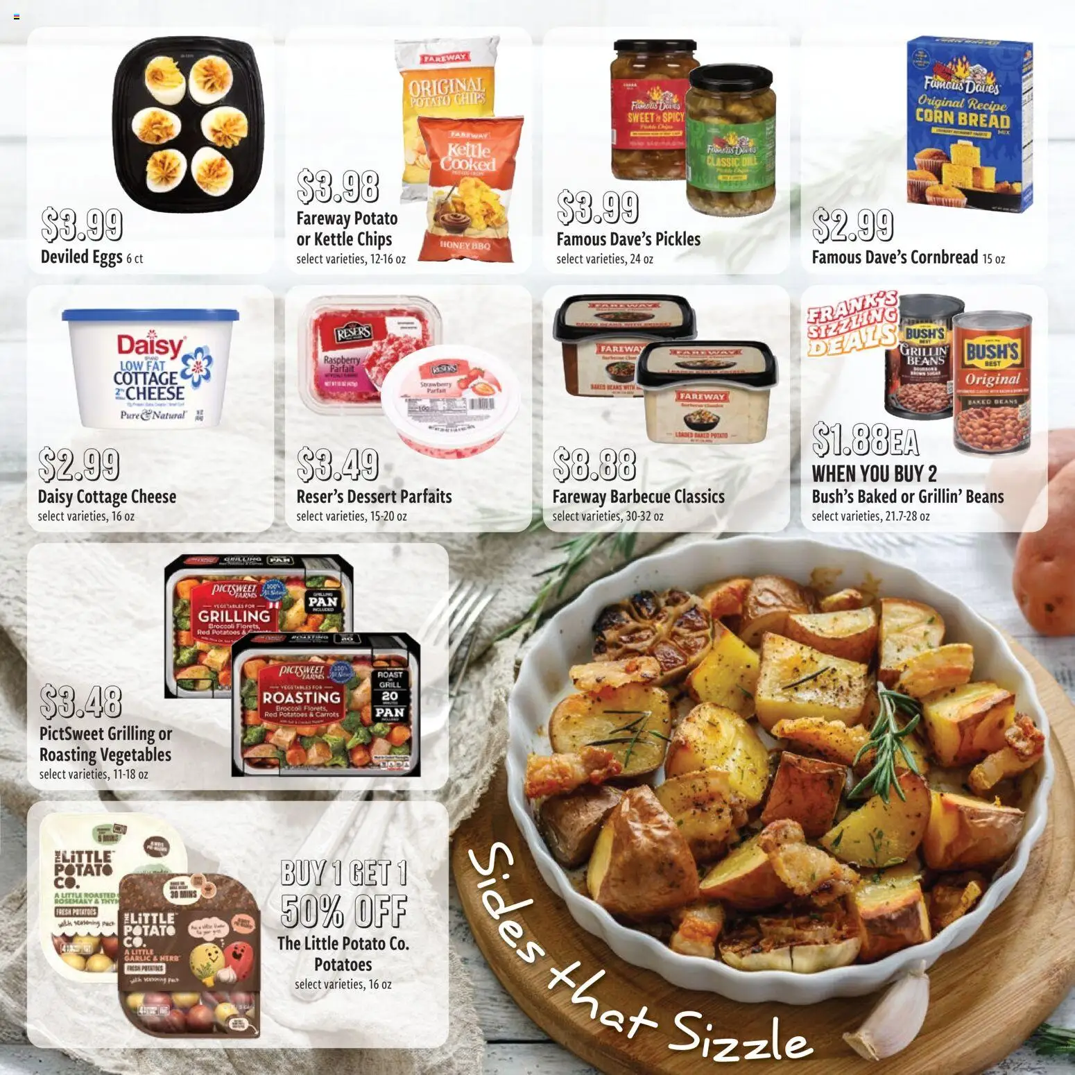 Fareway Monthly Ad - valid from 30.03.2026 | Page: 3 | Products: Cheese, Chips, Cottage cheese, Potatoes