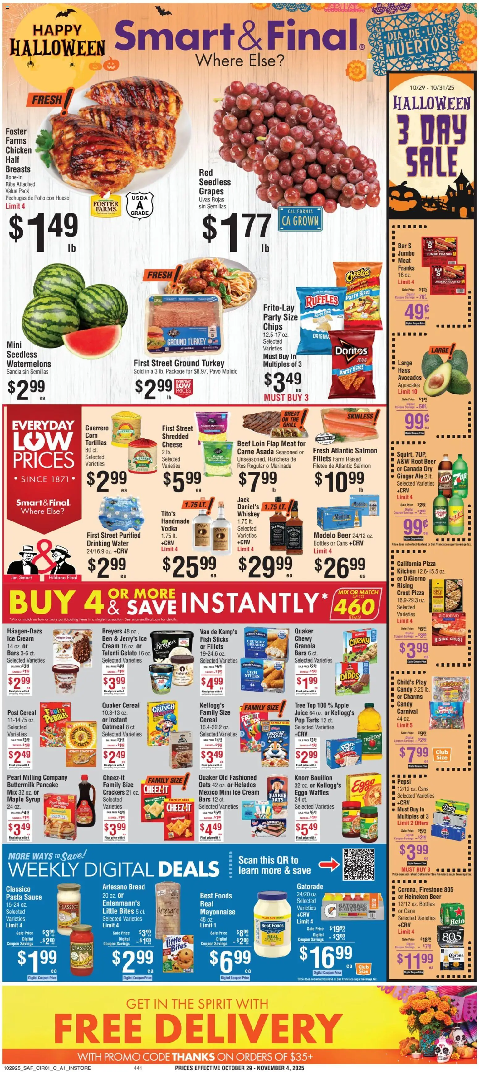 Smart & Final Weekly Ad - valid from 28.10.2025 | Page: 1 | Products: Cheese, Ice cream, Sauce, Sugar