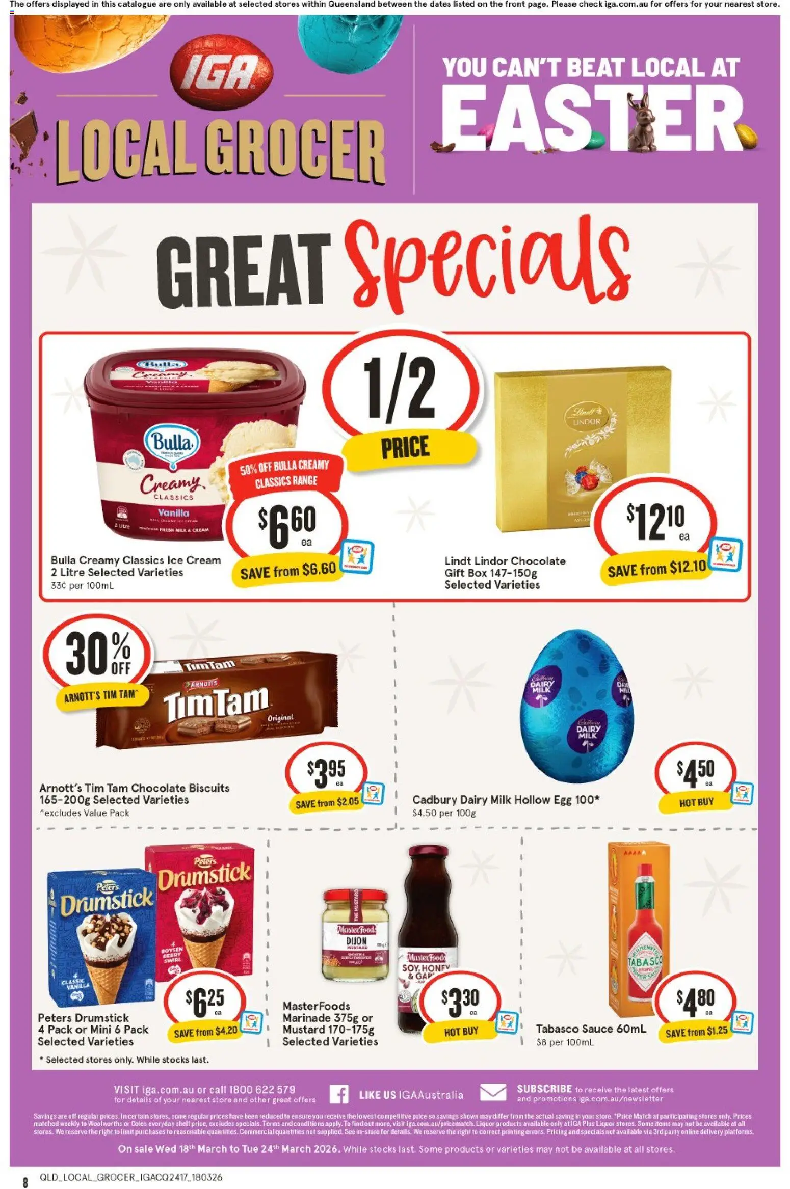 IGA catalogue - valid from 18.03.2026 | Page: 8 | Products: Ice cream, Pies, Fridge, Freezer