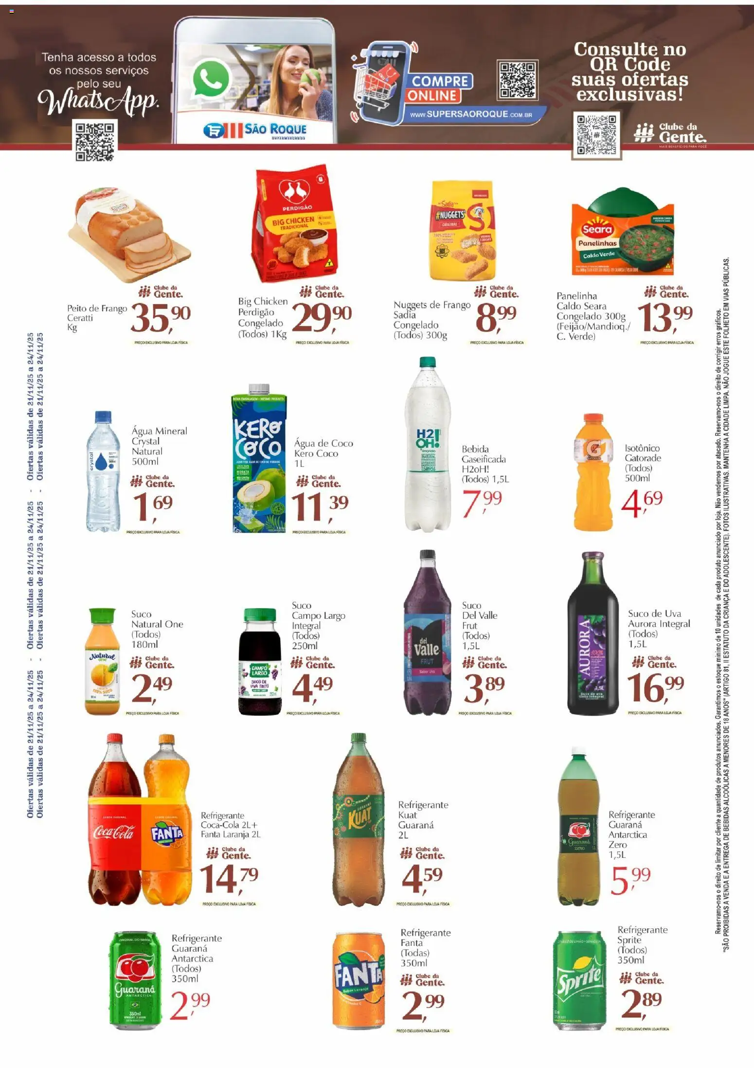 São Roque Supermercados Folheto - válido de 21.11.2025 | Página: 4 | Produtos: Suco, Água mineral, Refrigerante, Frango