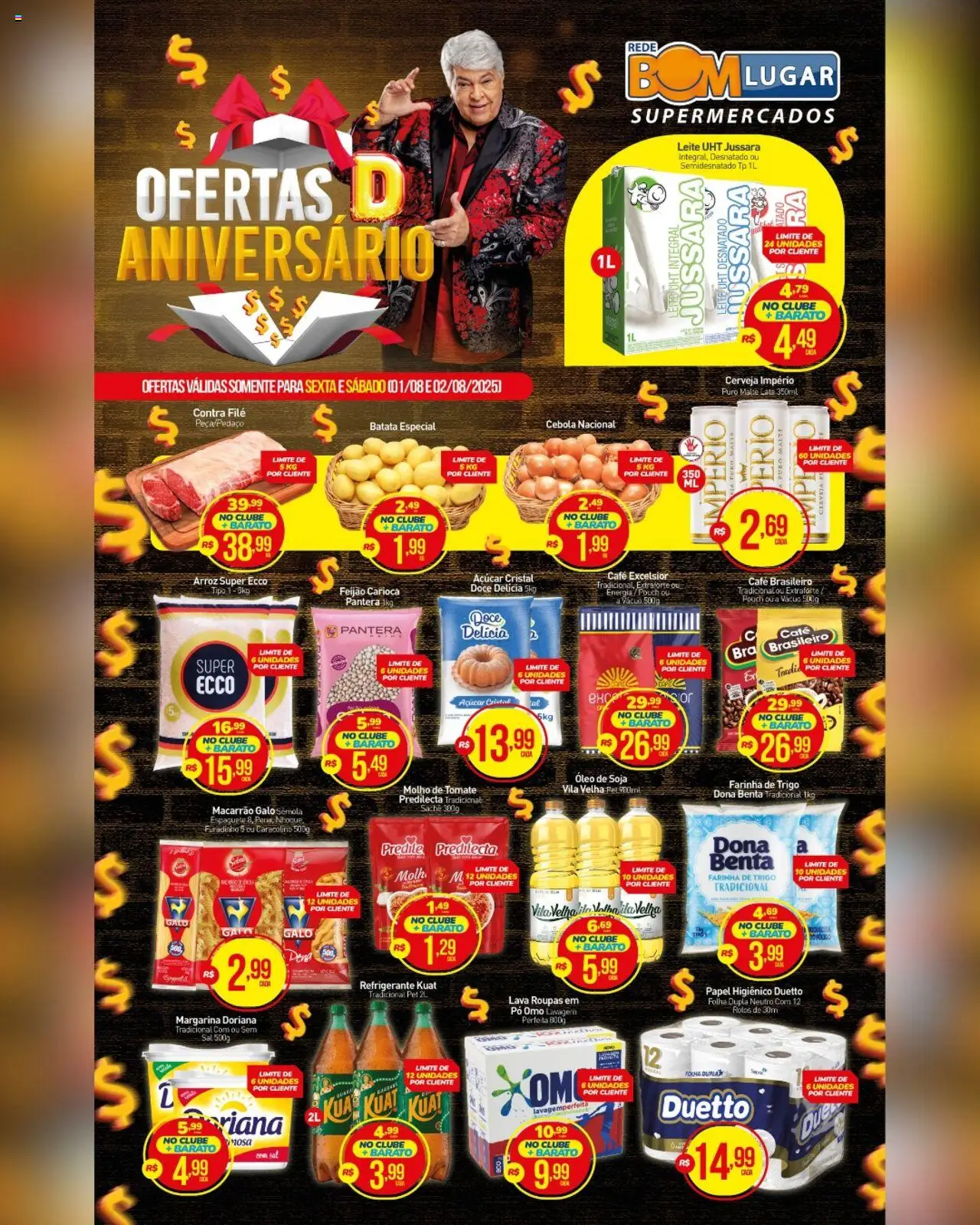 Rede Bom Lugar Folheto - válido de 01.08.2025 | Página: 1 | Produtos: Feijão, Pó, Contra filé, Café