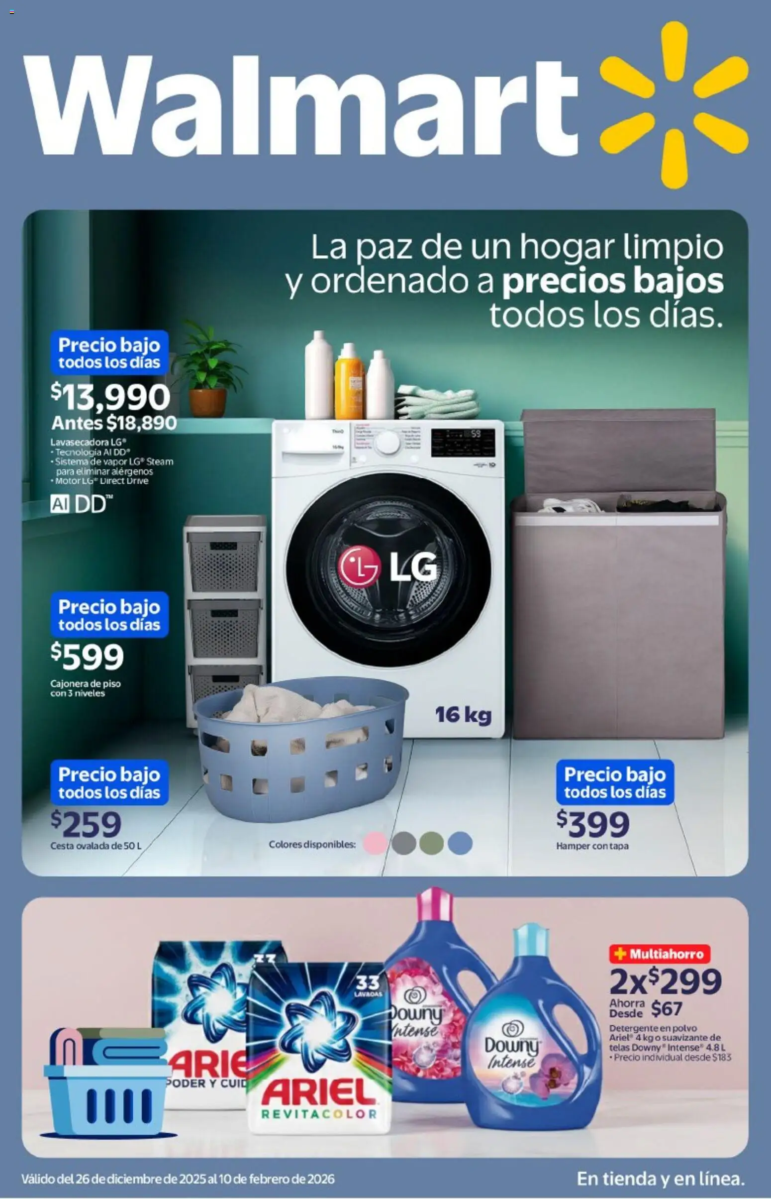 Nuevas ofertas de Walmart válidas en toda la República Mexicana desde el 26.12.2025. ¡Encuentra las mejores ofertas en Walmart catálogo La paz de un hogar limpio y ordenado ! | Página: 1 | Productos: Detergente, Suavizante, Cajonera, Polvo